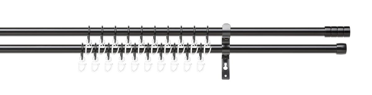 Vorhangstangenset Joo aus Metall ca. 130-240cm - Schwarz, Kunststoff/Metall (130-240cm) - Premium Living