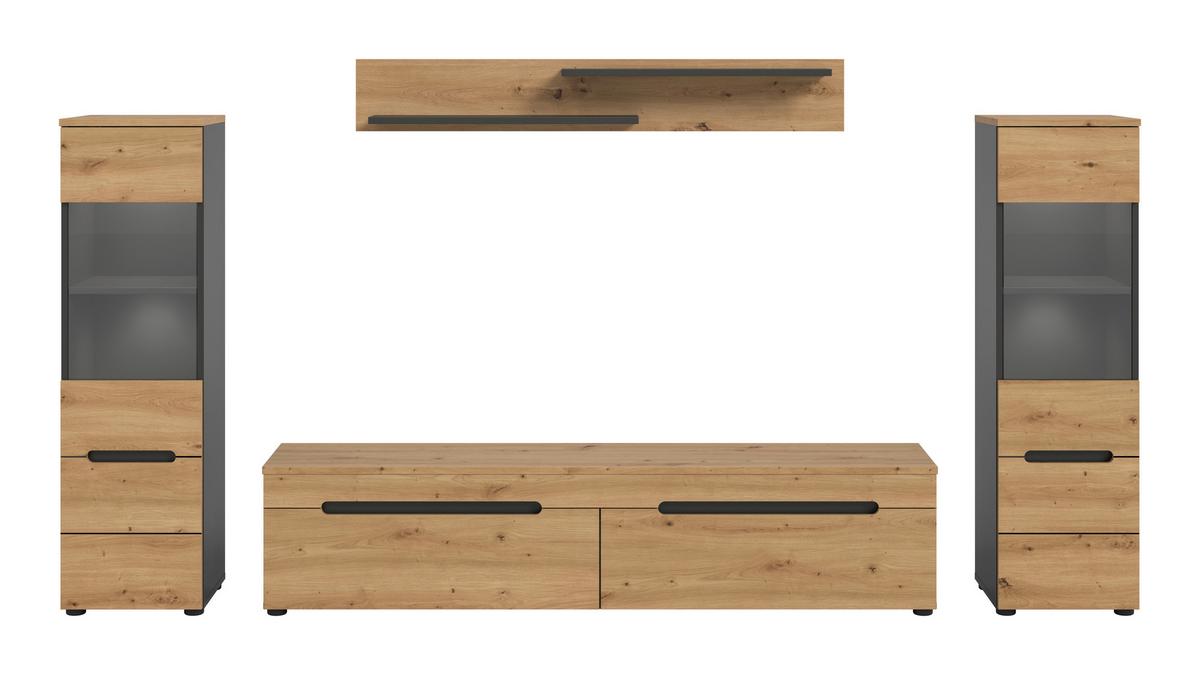 Dnevni Regal Canu, Siva, Barva Hrasta, Osvetlitev, 4-Delni - črna/hrast artisan, Design, umetna masa/leseni material (272/141/33cm) - Livetastic