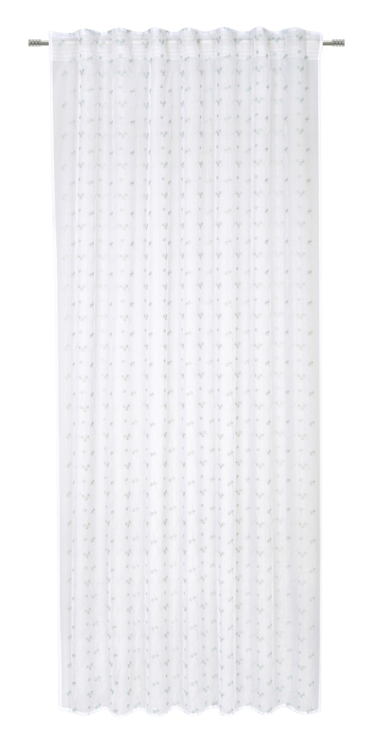 Fertigvorhang Stella Weiss/Grün ca. 140x245cm - Grün, Romantik / Landhaus, Textil (140/245cm) - Mömax