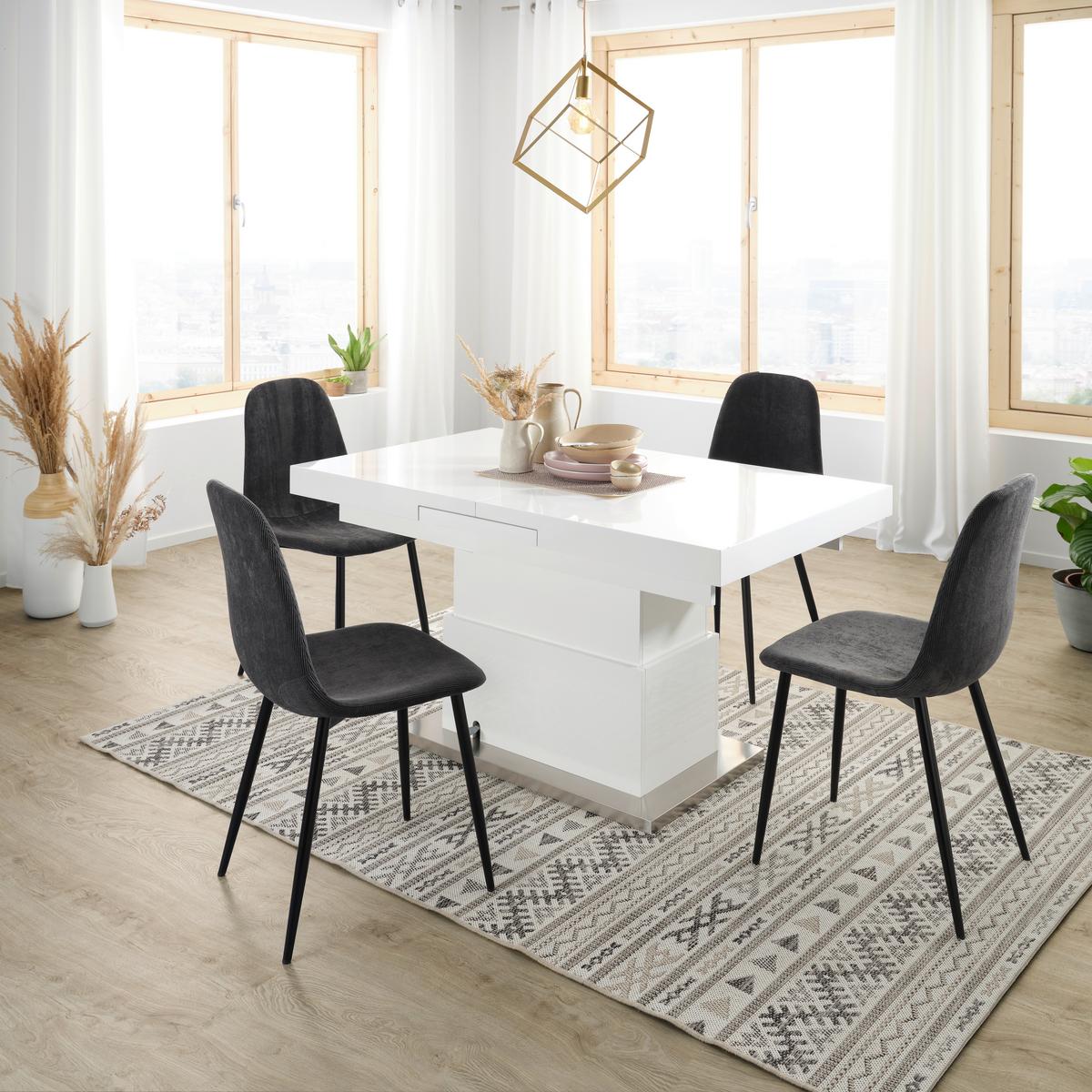 Couchtisch 2in1 in Weiß ca. 133-170x51-77x80cm - Edelstahlfarben/Weiß, MODERN, Holzwerkstoff/Metall (133-170/80/51-77cm) - Based