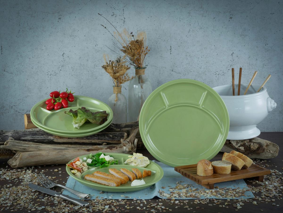 Krožnik Za Fondi Universal Green, 4-Delni - zelena, Basics, keramika (27cm) - Creatable