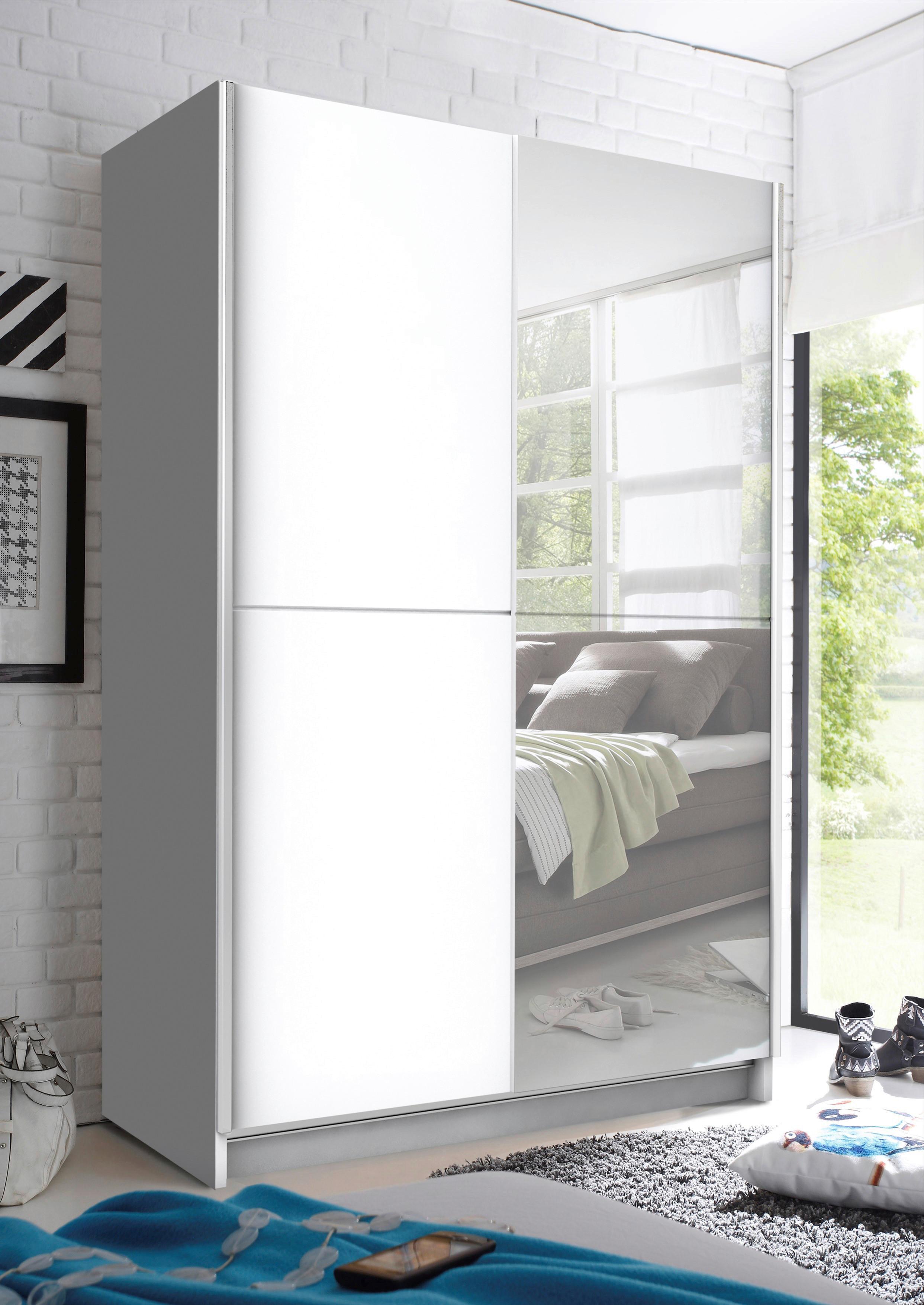 Ormar S Kliznim Vratima Slim - bijela/srebrne boje, Basics, staklo (125/195,5/38cm) - Modern Living
