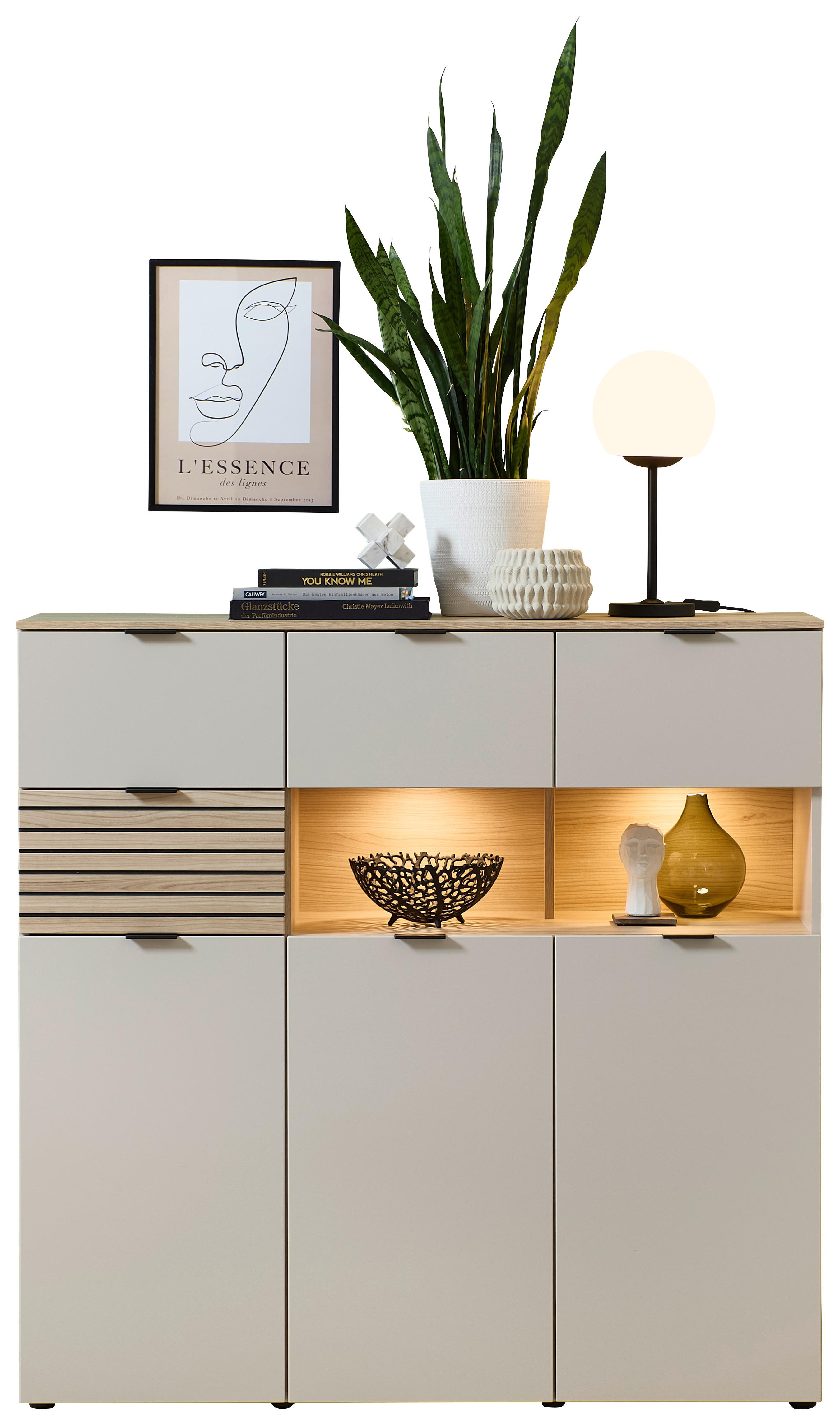 Highboard Eichefarben/kaschmir - Kaschmir/Eichefarben, Modern, Holzwerkstoff/Metall (125/125/45cm) - Premium Living