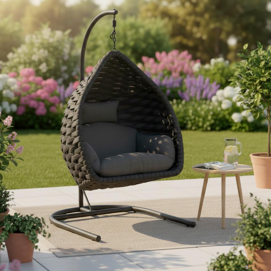 Hängesessel Sasa Dunkelgrau Outdoorstoff/Metall/Kunststoff - Dunkelgrau, MODERN, Kunststoff/Textil (115/200/118cm) - Bessagi Garden