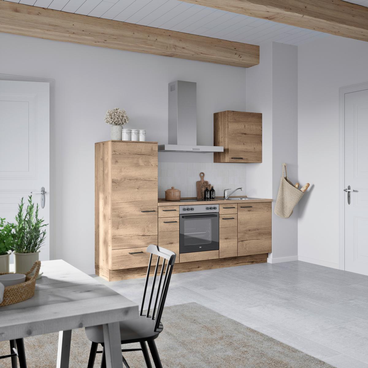 Küchenblock Structura Low m. Geräten Eiche dunkel - Eiche dunkel/Eichefarben, MODERN, Holzwerkstoff/Metall (240cm) - Nobilia