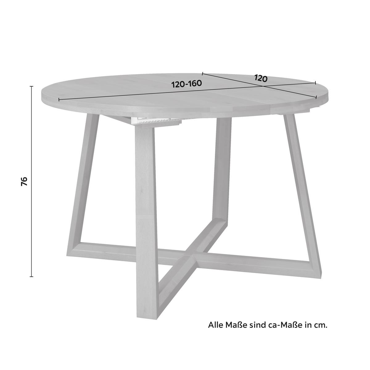Esstisch Miley in Holz Eiche massiv ca. 120-160x120 cm - Eichefarben, MODERN, Holz (120-160/120/76cm) - Bessagi Home