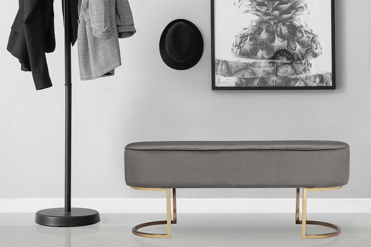 SITZBANK ATHEA 200 - Goldfarben/Grau, Design, Textil/Metall (105/42/40cm) - Kayoom