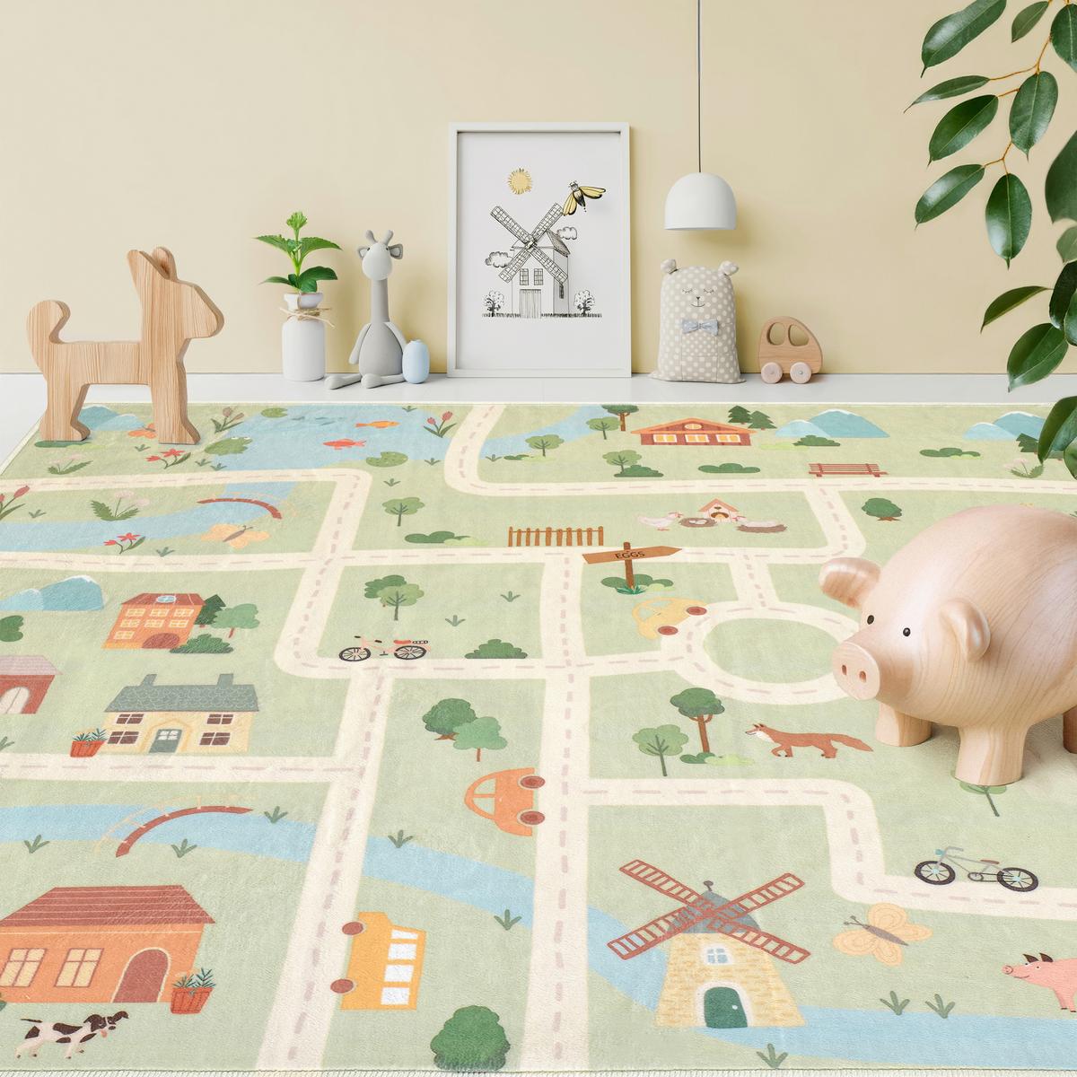 DYWAN DZIECIĘCY ECOVIA LIVING-KIDS8193 - szałwiowy/morela, Trend, tkanina (120/120cm) - Lindorug