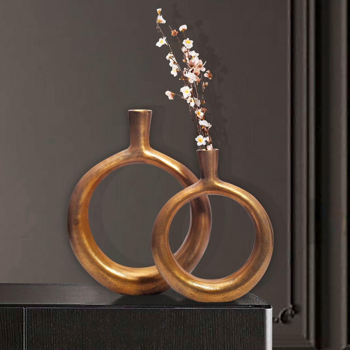 DEKOVASE Dekovase 2er Set Gold - Goldfarben, Design, Metall (35/45/7cm) - Livetastic