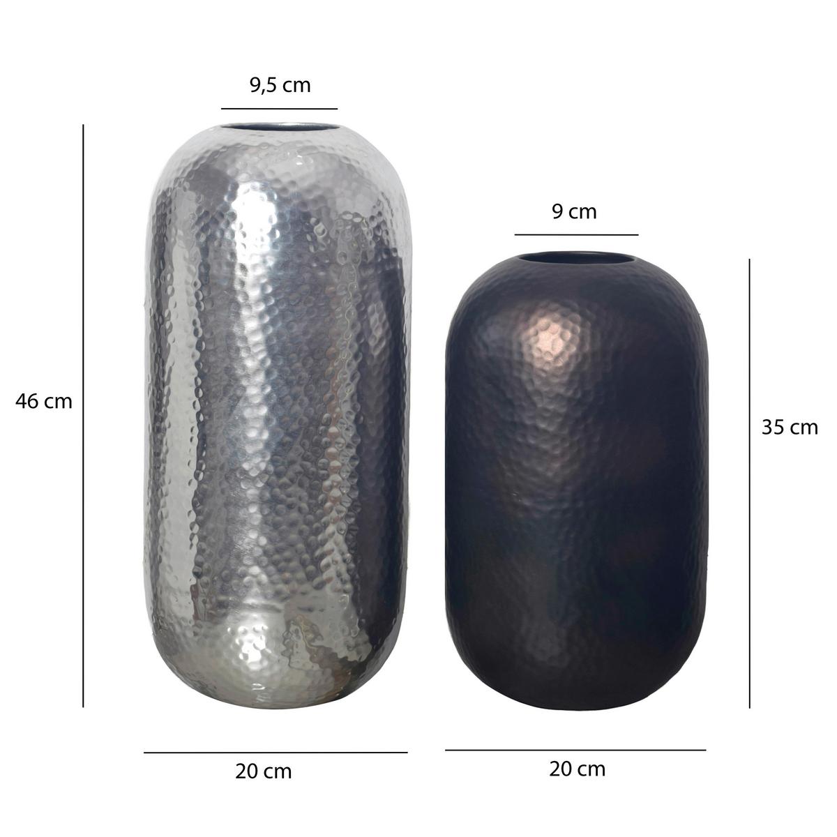 DEKOVASE DEKOVASE 2ER SET HAMMERSCHLAG - Silberfarben, Design, Metall (20/46/20cm) - Livetastic