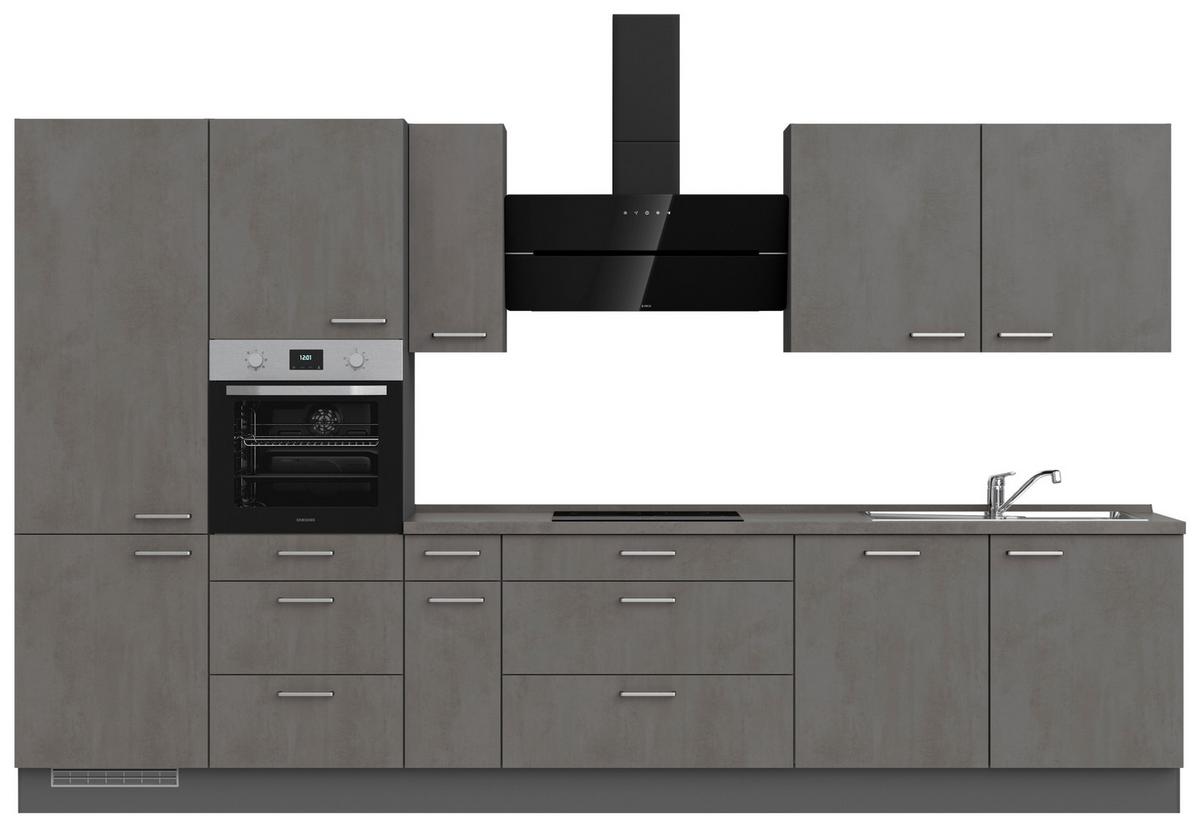 Küchenblock Riva High m. Geräten Schieferfarben - Schieferfarben/Edelstahlfarben, MODERN, Holzwerkstoff/Metall (360cm) - Nobilia