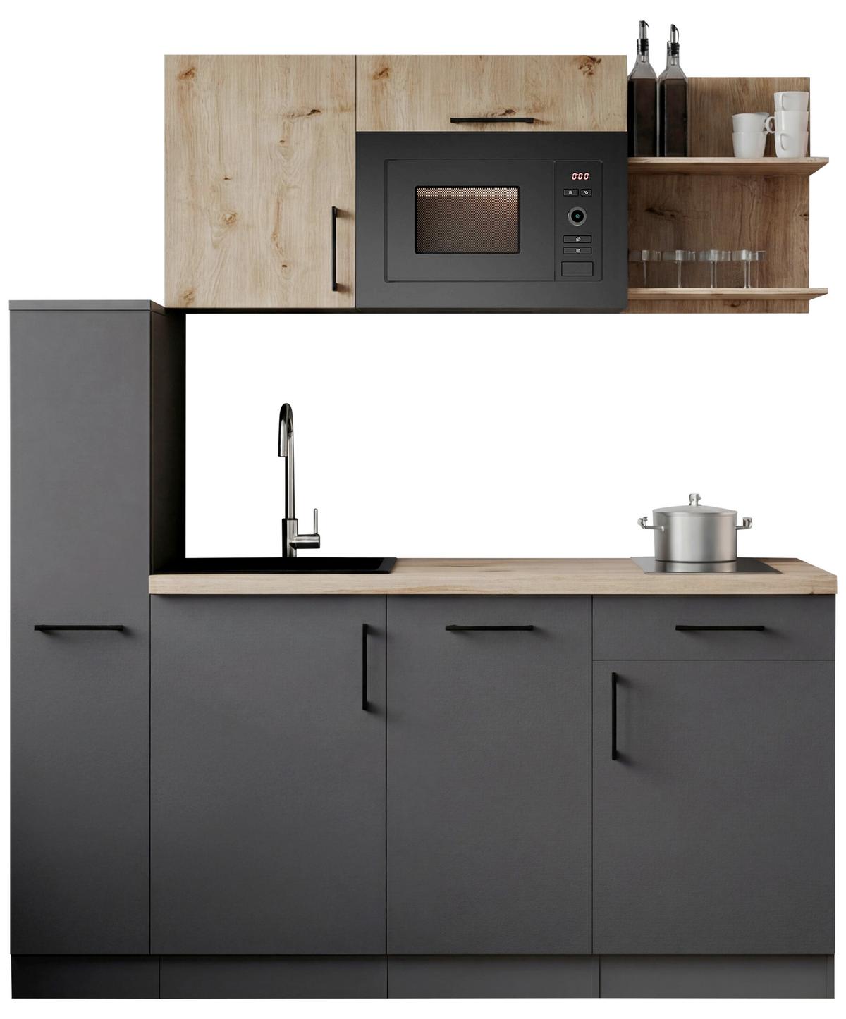 Küchenblock Oliver m. Geräten Grau - Eiche Artisan/Grau, Trend, Holzwerkstoff/Metall (175cm) - Respekta