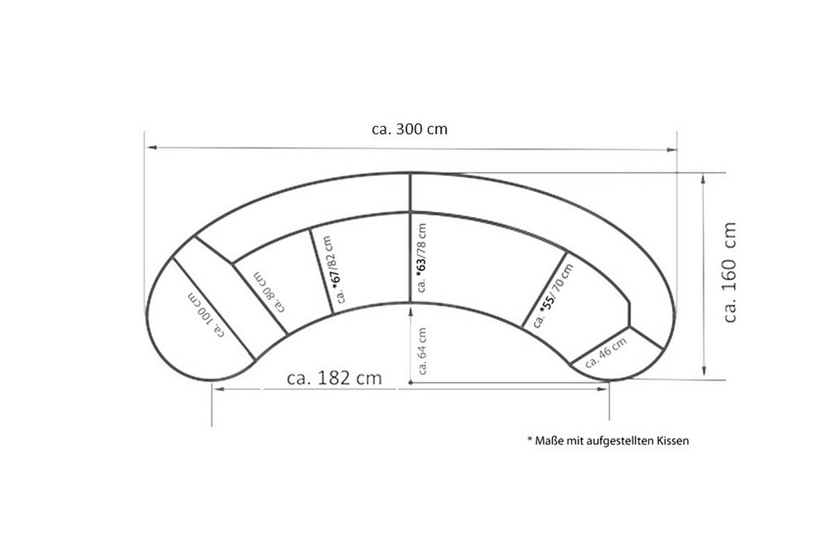 Wohnlandschaft Limoncello grau-braun Cord - Graubraun/Schwarz, Design, Kunststoff/Textil (160/300cm) - Livetastic