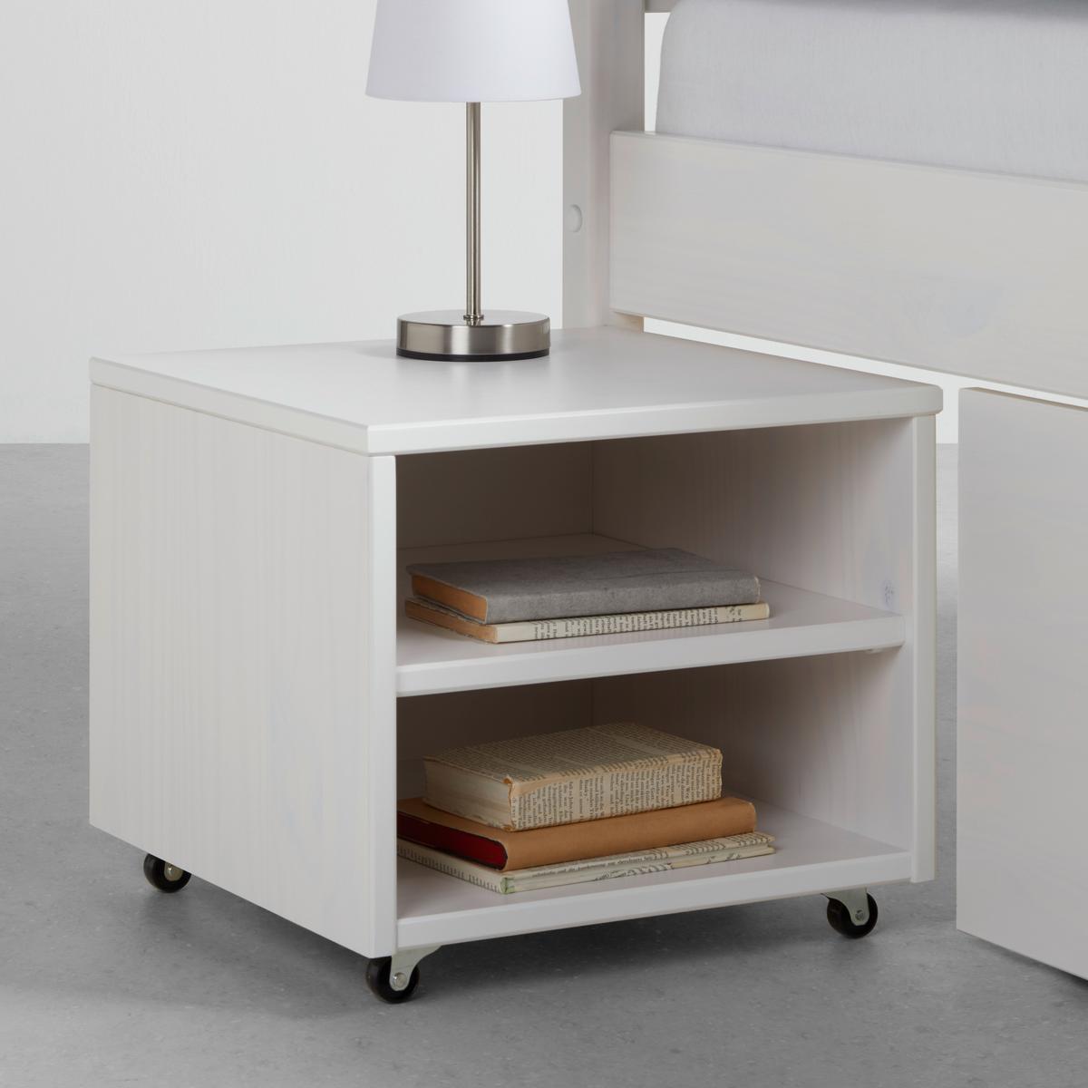 Stauraumbett in Weiß ca. 90x200cm - Weiss/Naturfarben, Konventionell, Holz (90/200cm) - Zandiara