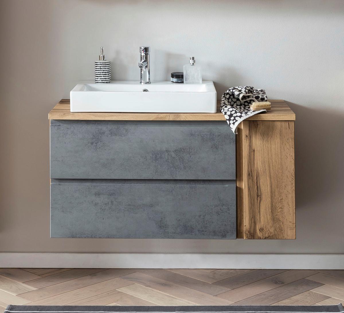 Waschtischkombi Varese ca.105x65,5x47cm Eiche/Grau - Eiche Wotan/Hellgrau, MODERN, Keramik/Holzwerkstoff (105cm) - Held
