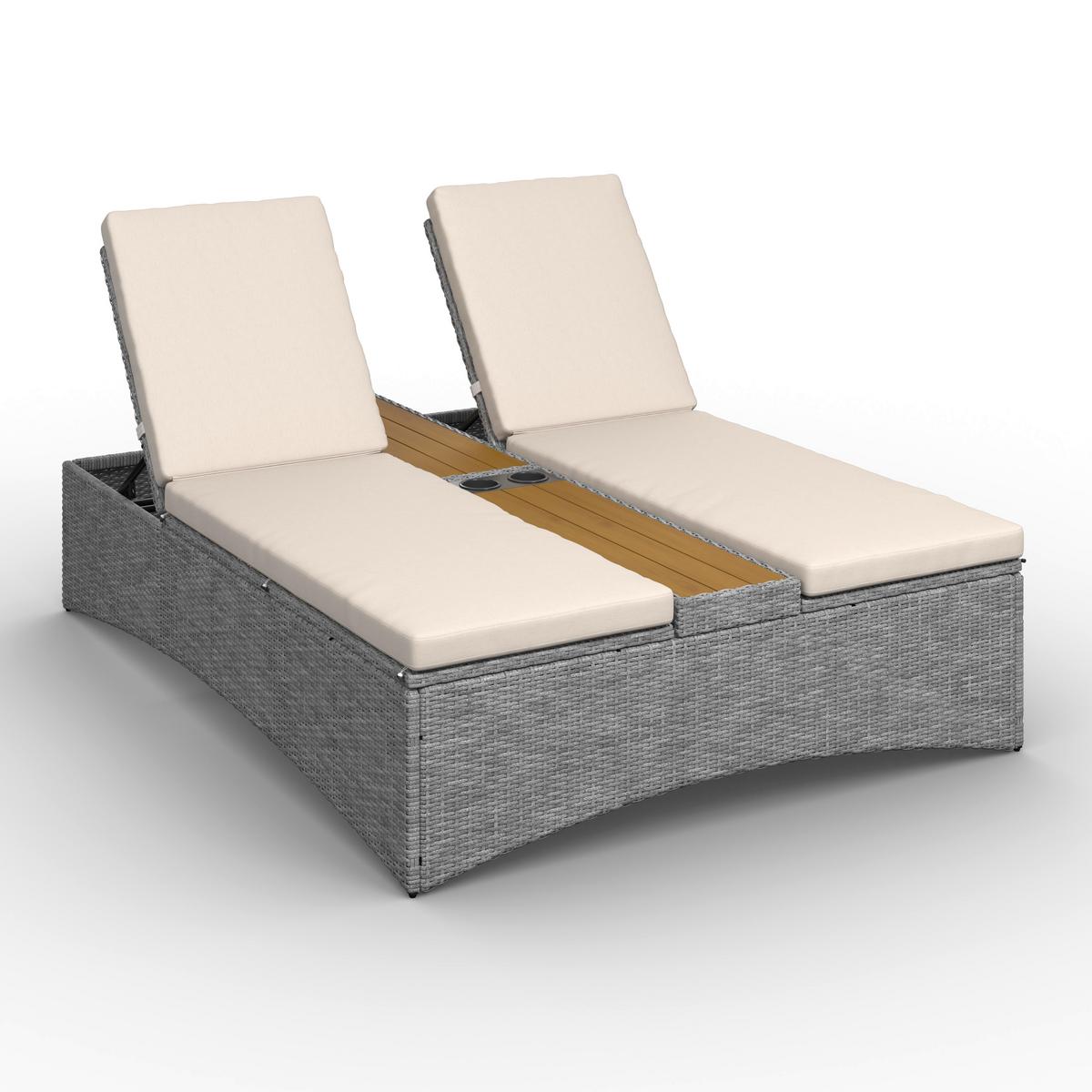 Gartenliege Monero Creme Holz/Metall/Kunststoff - Creme, MODERN, Holz/Kunststoff (203/155/150cm) - Bessagi Garden