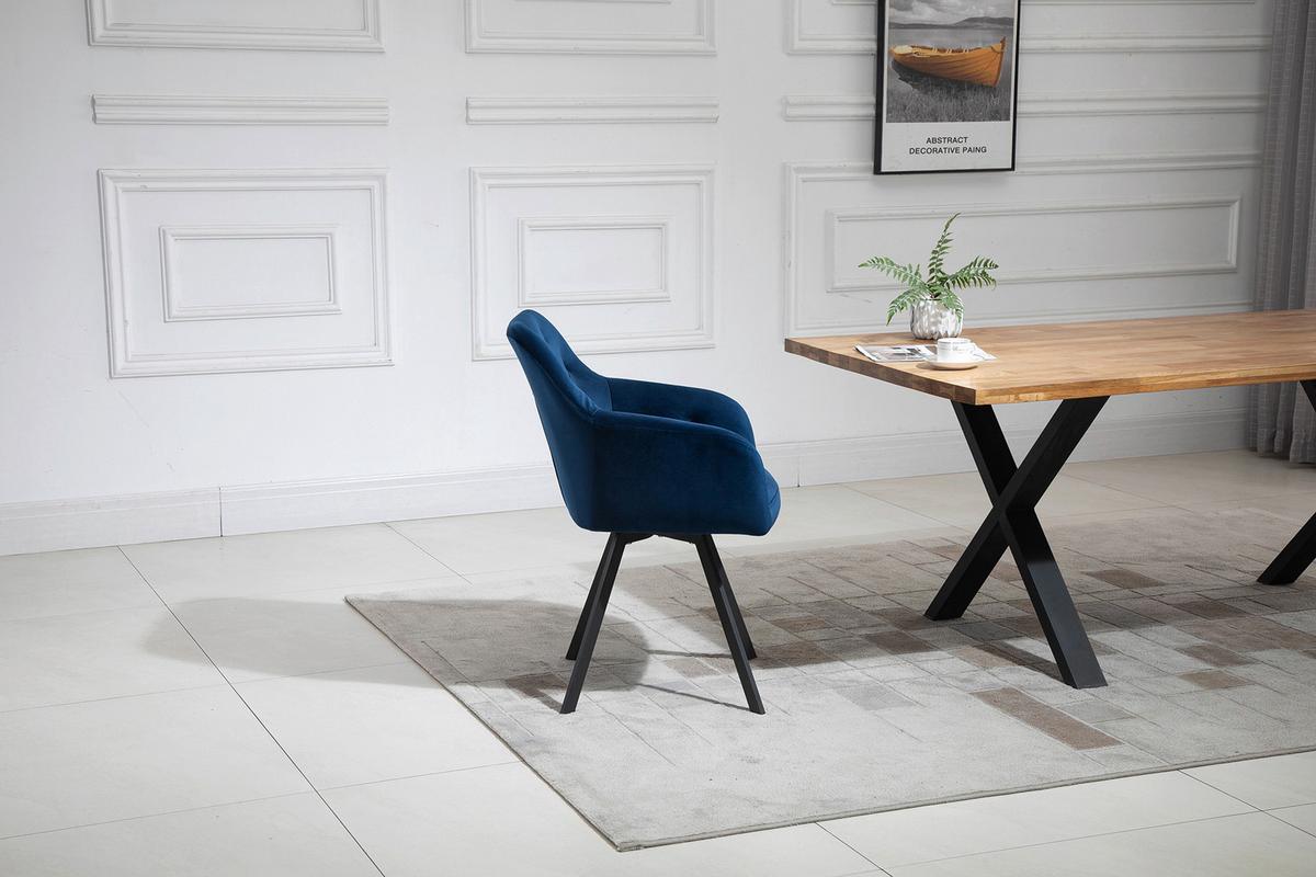 Naslanjač Samt, Modra, Vrtljiv - modra/črna, Moderno, kovina/tekstil (61/85/62cm) - Livetastic