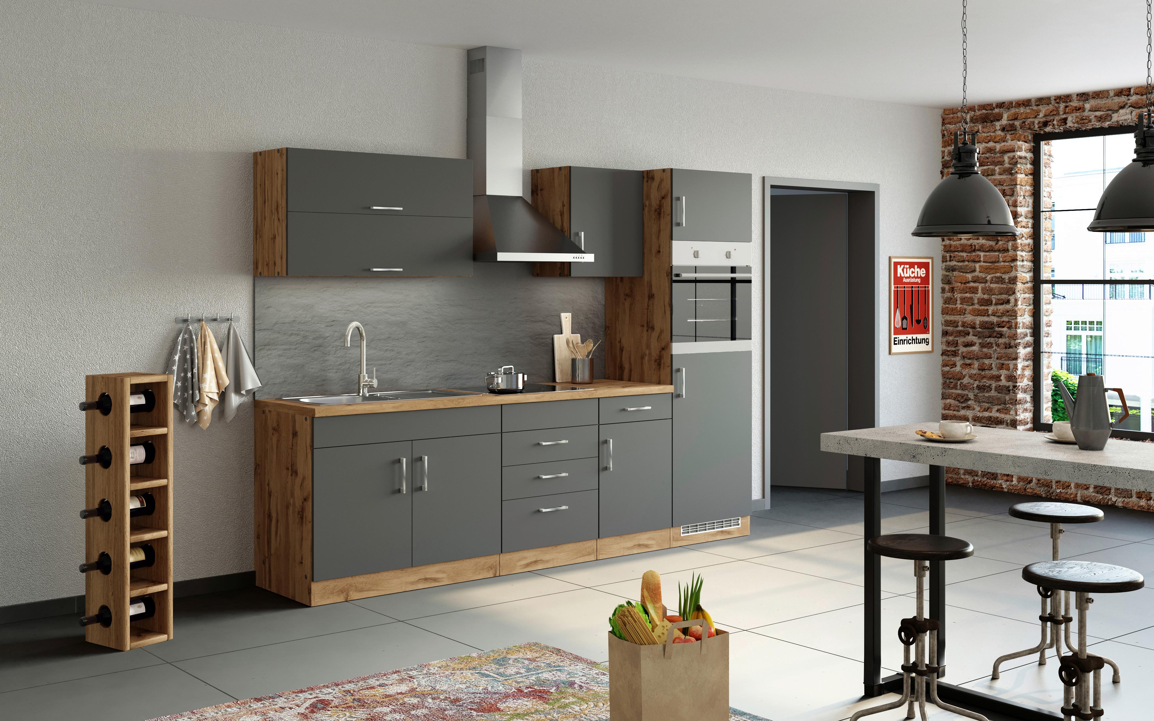 Küchenleerblock Sorrento ohne Geräte ca. 270 cm Anthrazit - Eichefarben/Anthrazit, MODERN, Holzwerkstoff (270/200/60cm) - Held