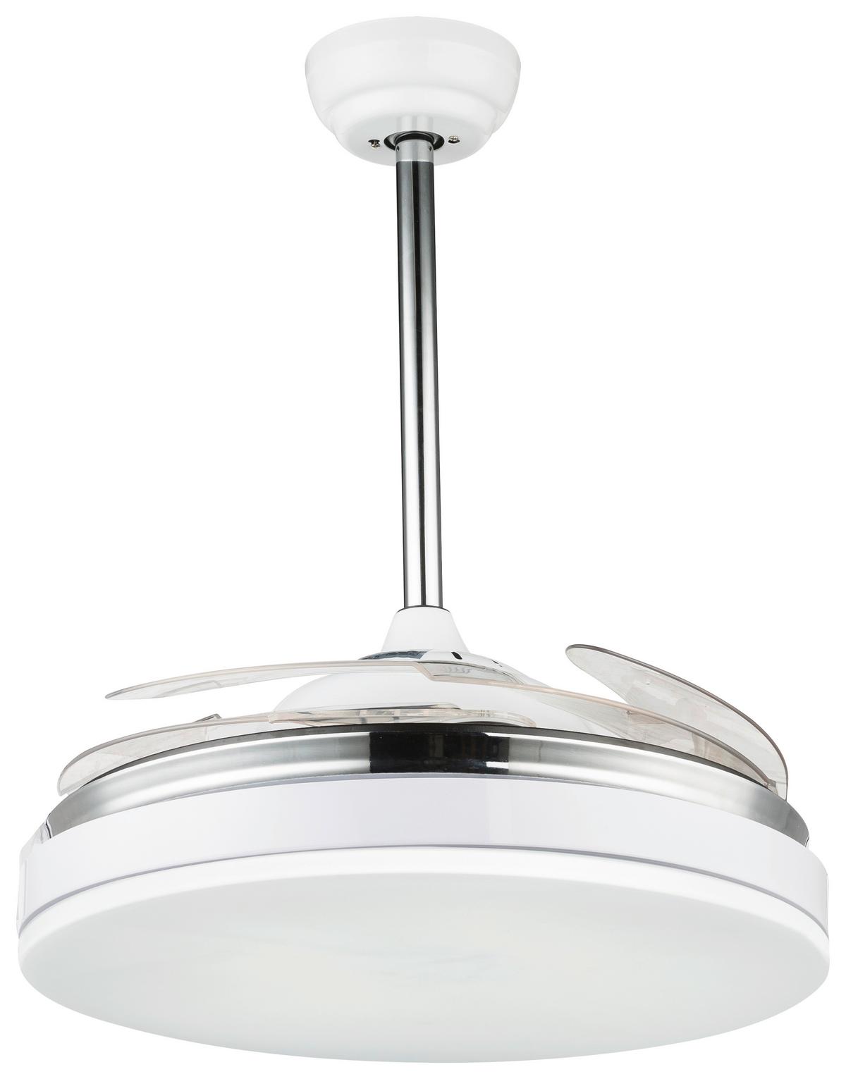 Stropni Ventilator 0351 - opal/prosojno, Moderno, kovina/umetna masa (100/65cm) - Globo
