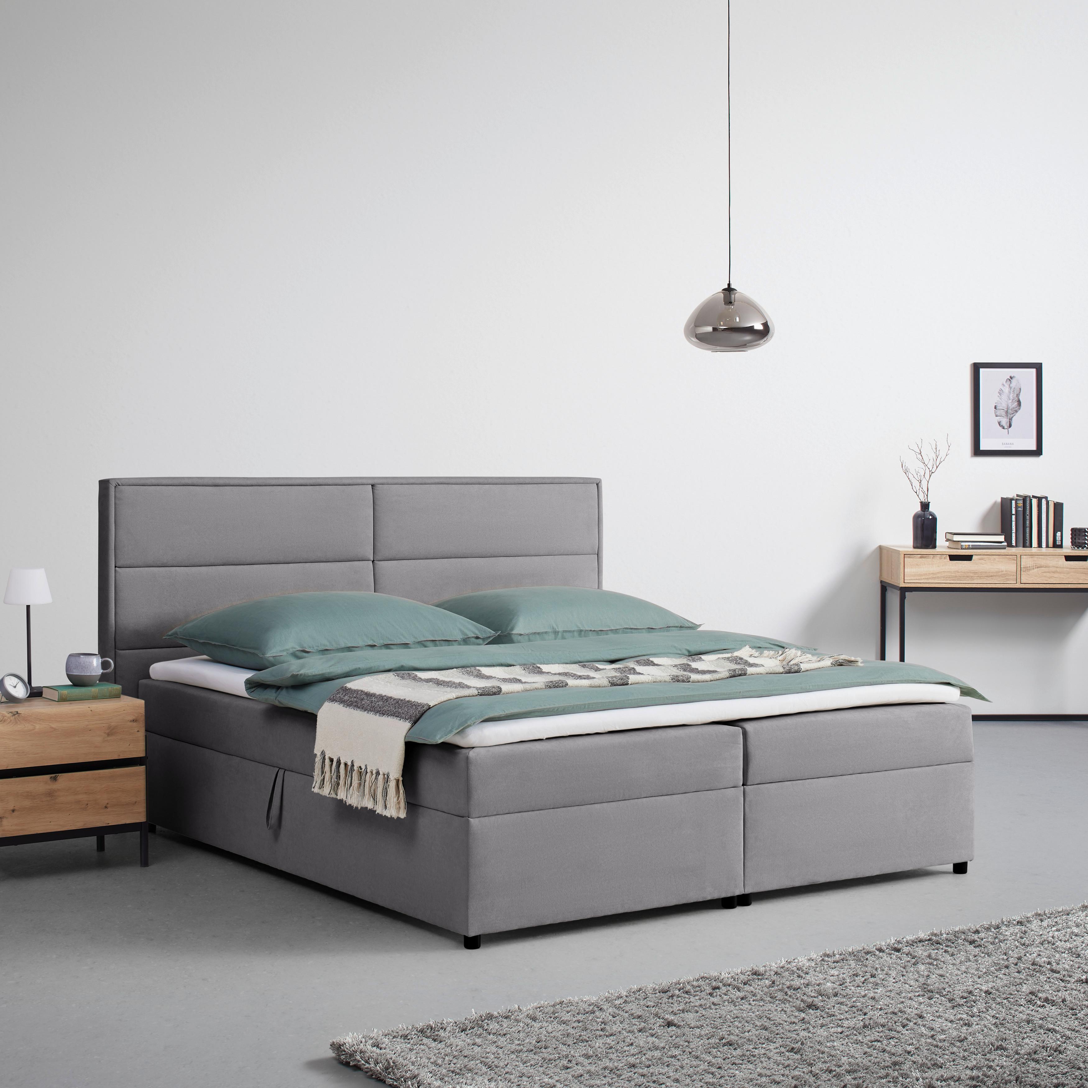 Boxbett Kiara ca. 180x200 cm Grau mit Topper - Schwarz/Grau, MODERN, Holz/Textil (180/200cm) - Bessagi Home