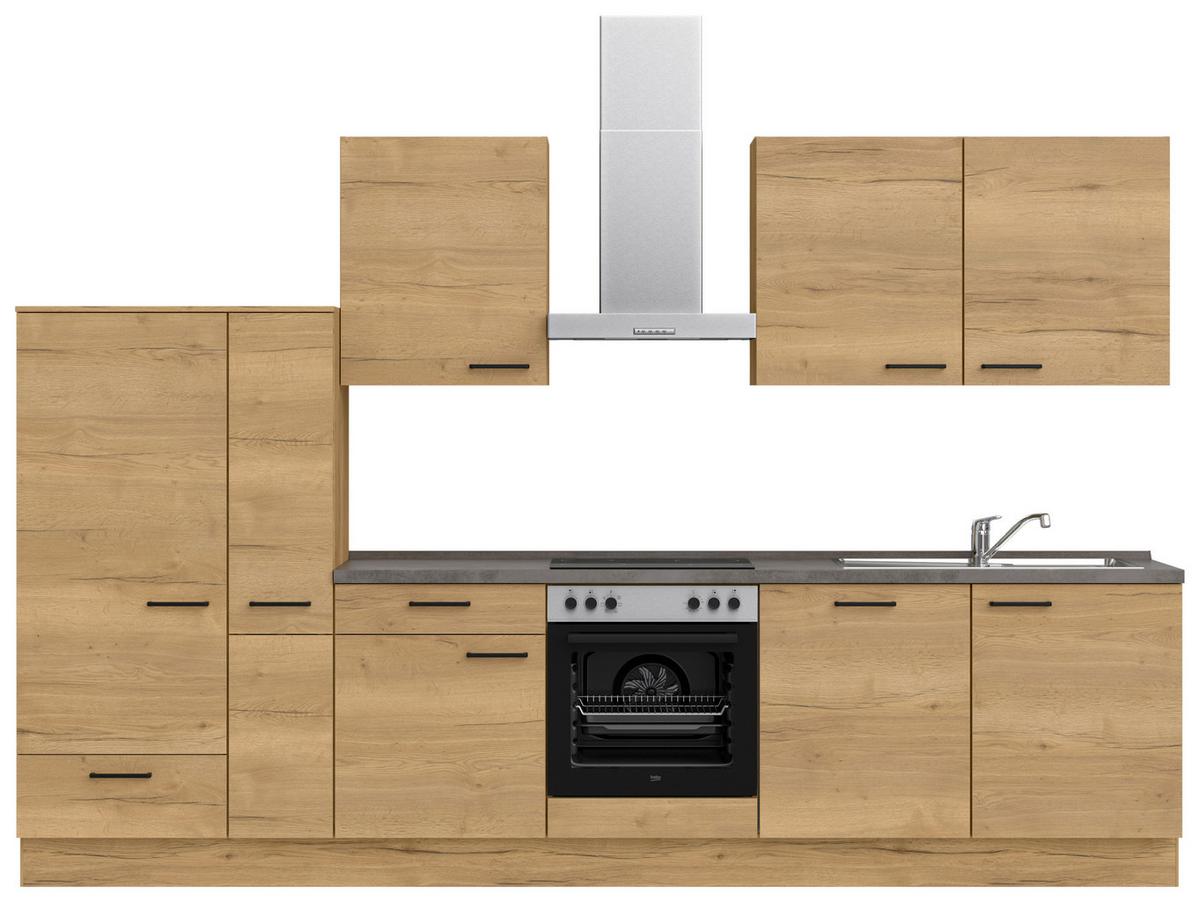 Küchenblock Structura Low m. Geräten Eiche - Schieferfarben/Eichefarben, MODERN, Holzwerkstoff/Metall (330cm) - Nobilia