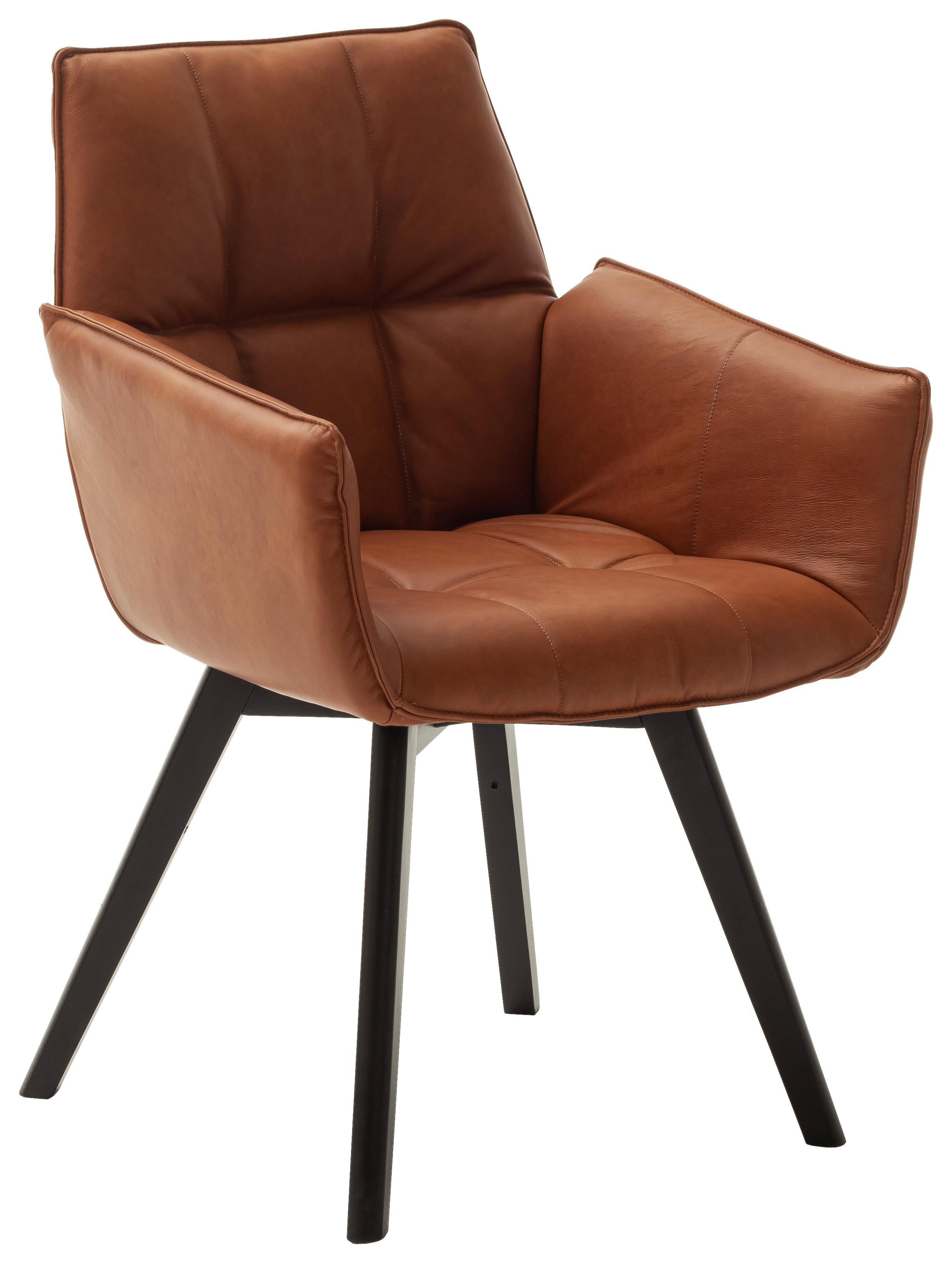KRZESŁO Z PODŁOKIETNIKAMI CORK - czarny/koniak, Konventionell, skóra/drewno (61/87/63cm) - Linea Natura