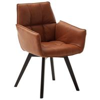 KRZESŁO Z PODŁOKIETNIKAMI CORK - czarny/koniak, Konventionell, skóra/drewno (61/87/63cm) - Linea Natura