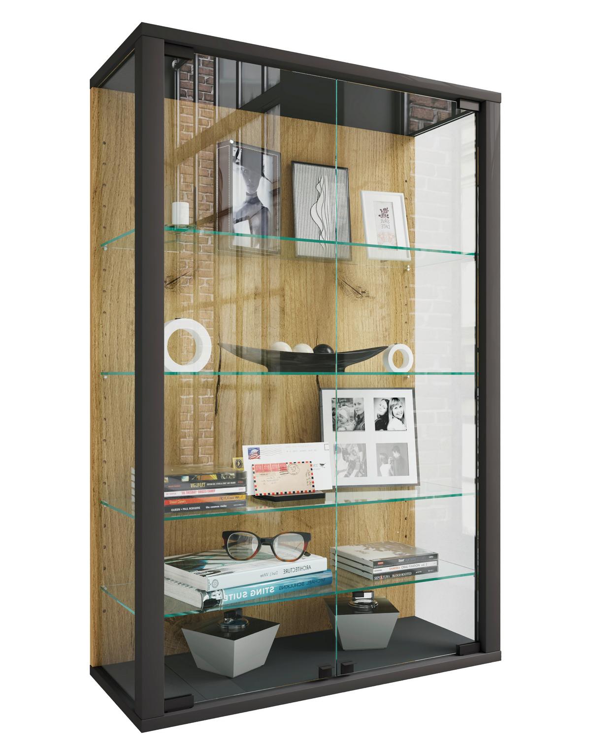Hängevitrine Udina Schwarz/Honigeiche - Honigeiche/Klar, Design, Glas/Holzwerkstoff (59/91/25cm) - Livetastic
