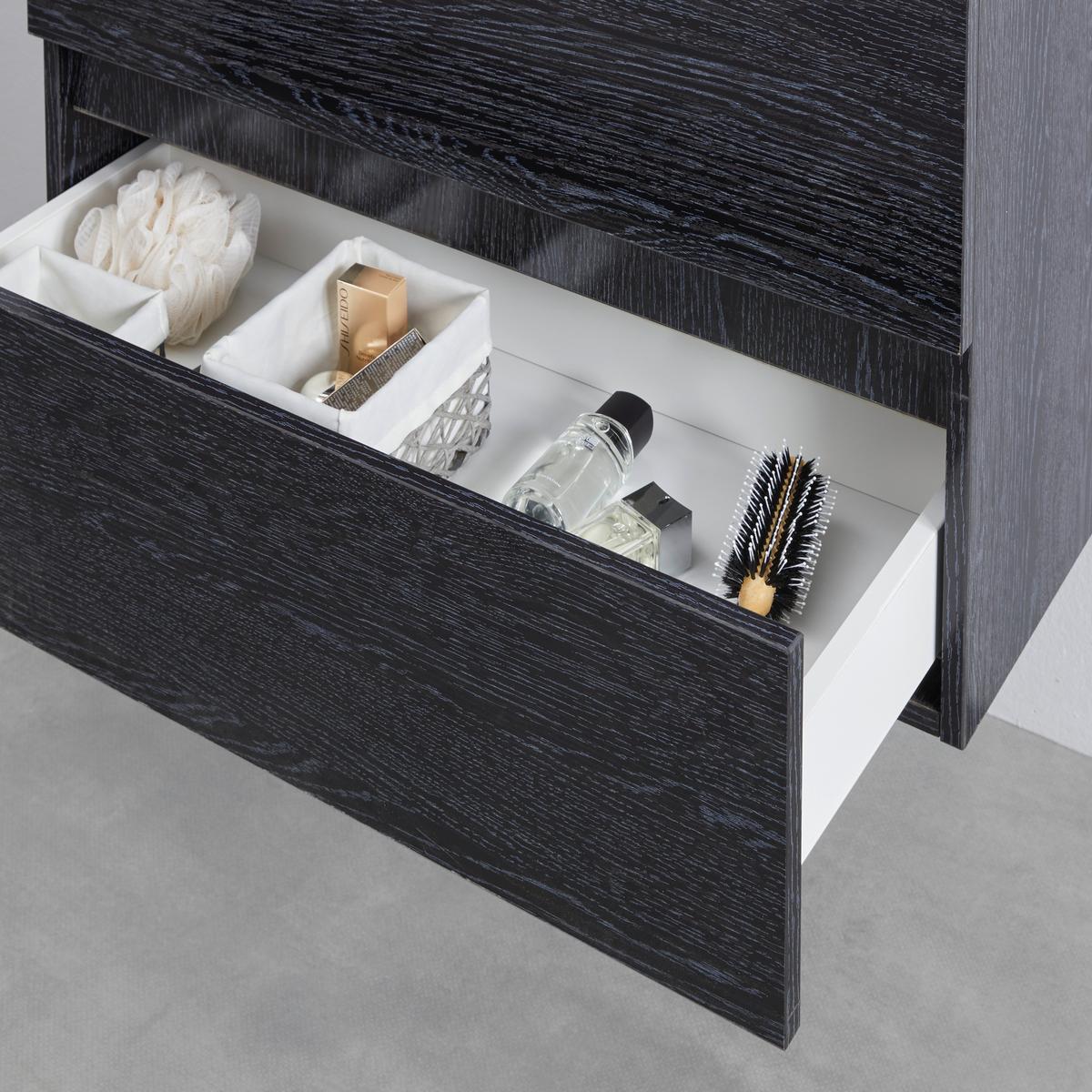 SZAFKA Z UMYWALKĄ MATTEO - kolor naturalny/czarny, Modern, materiał drewnopochodny/szkło (76/50/46,5cm) - Bessagi Home