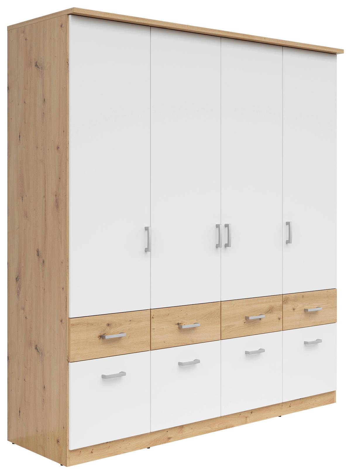 Omara Za Oblačila Brando, Bela, Hrast, Š. 181 Cm - srebrne barve/bela, Konvencionalno, umetna masa/leseni material (181/199/58cm)