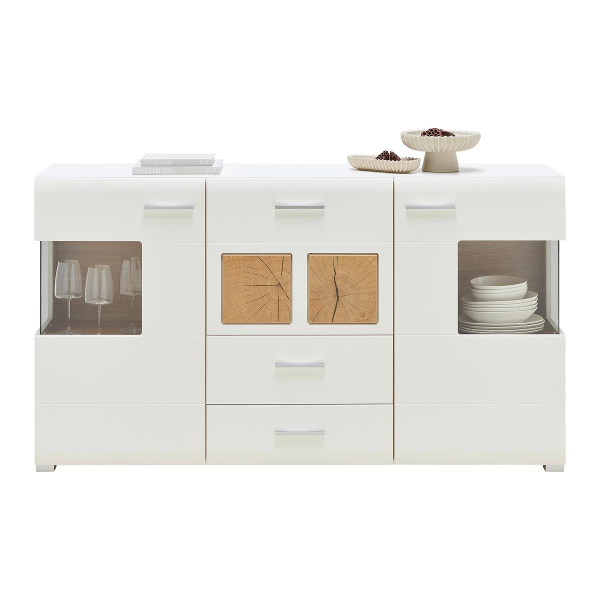 Sideboard Fun Plus Weiß/Eichefarben - Chromfarben/Eichefarben, MODERN, Holzwerkstoff/Metall (170/94/42cm) - Mömax