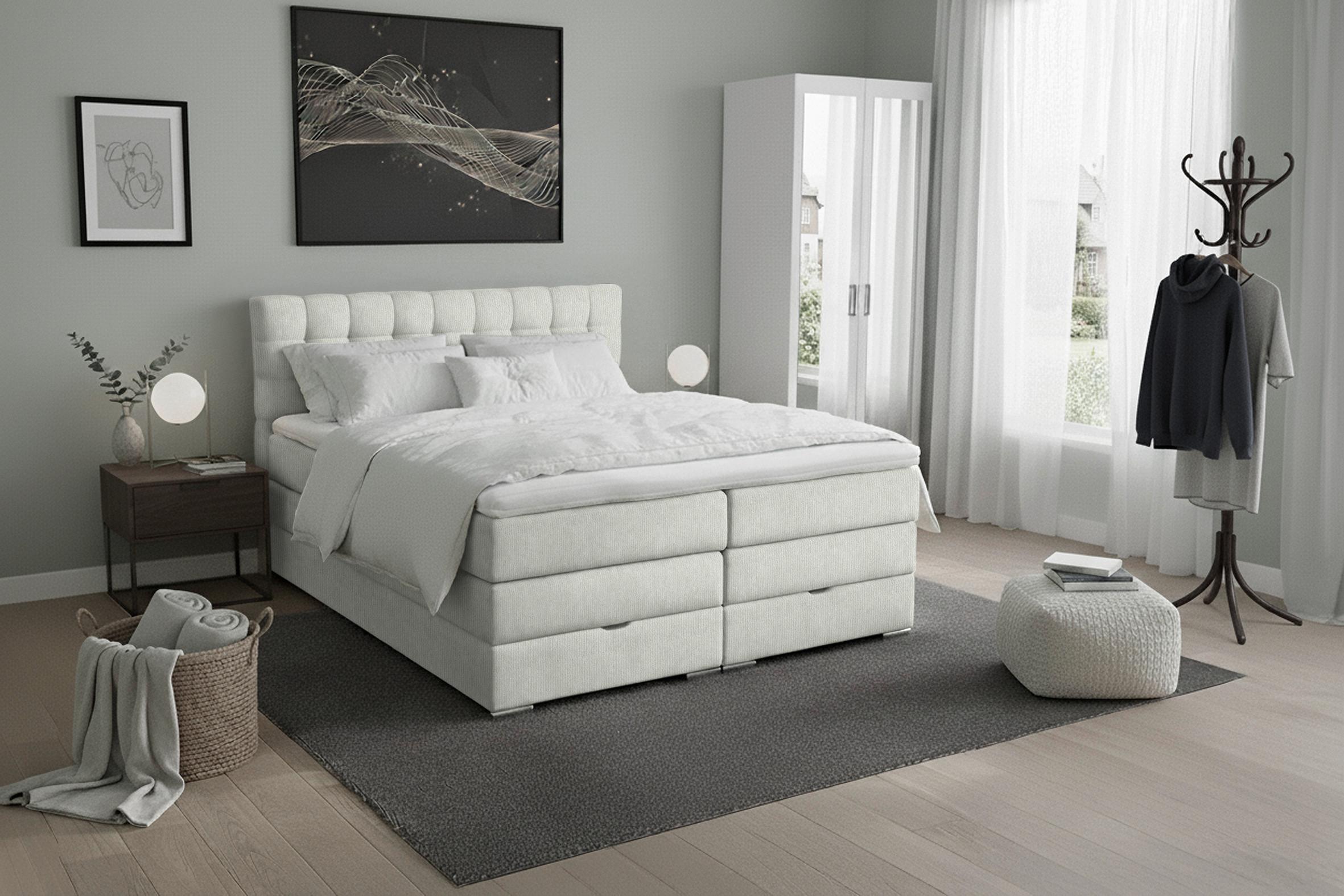 Boxspringbett London Grau ca. 160x200cm - Chromfarben/Grau, MODERN, Holz/Holzwerkstoff (160/200cm) - Premium Living