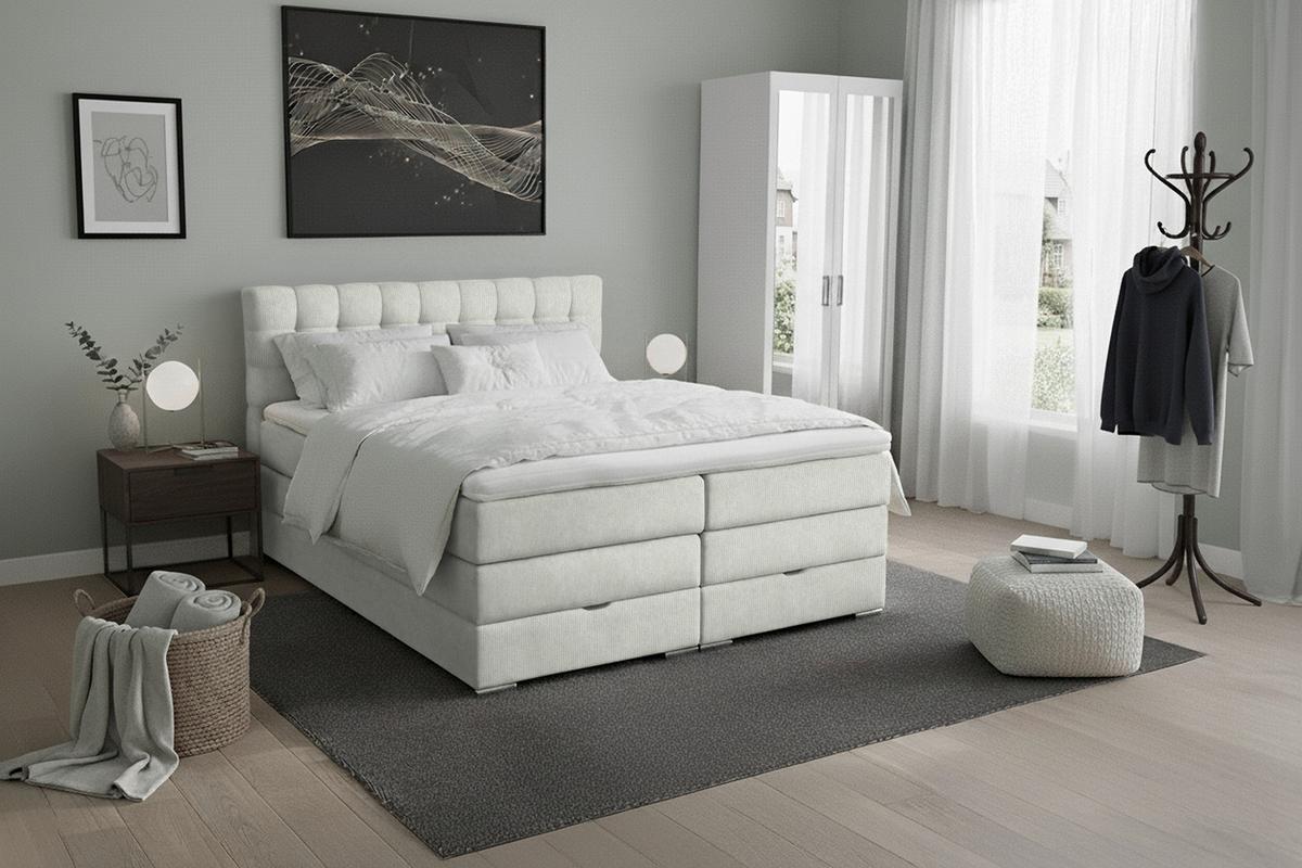Boxspringbett London Grau ca. 160x200cm - Chromfarben/Grau, MODERN, Holz/Holzwerkstoff (160/200cm) - Premium Living