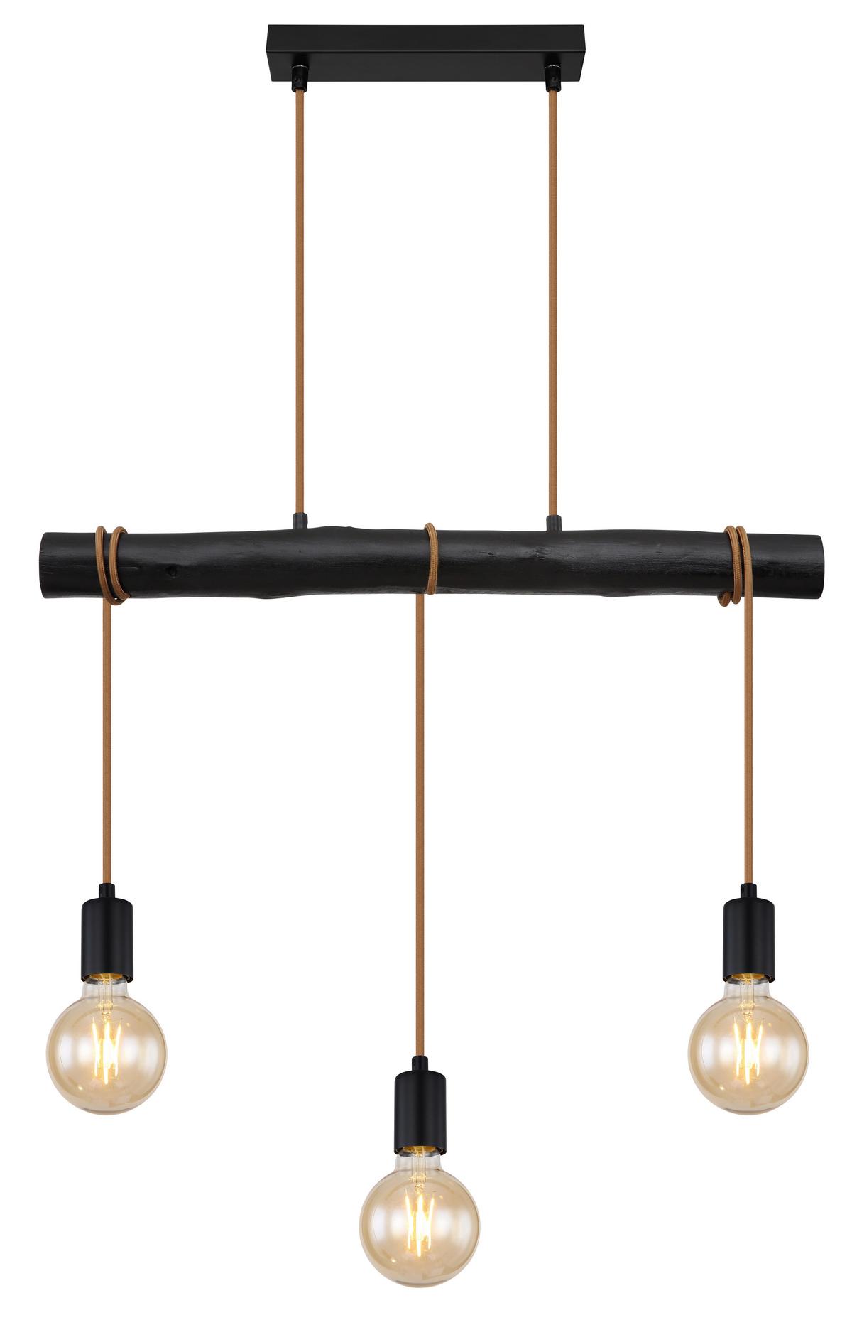Hängeleuchte Gregor Schwarz max. 60 Watt - Schwarz, Design, Holz/Metall (60/5/120cm) - Globo