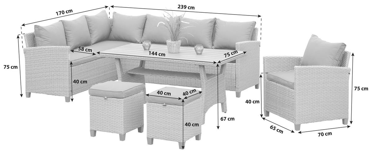 Lounge Garnitura Palma, 5-Delno, Blazine - temno rjava/naravne barve, Konvencionalno, kovina/umetna masa (239/170cm) - Gardenson