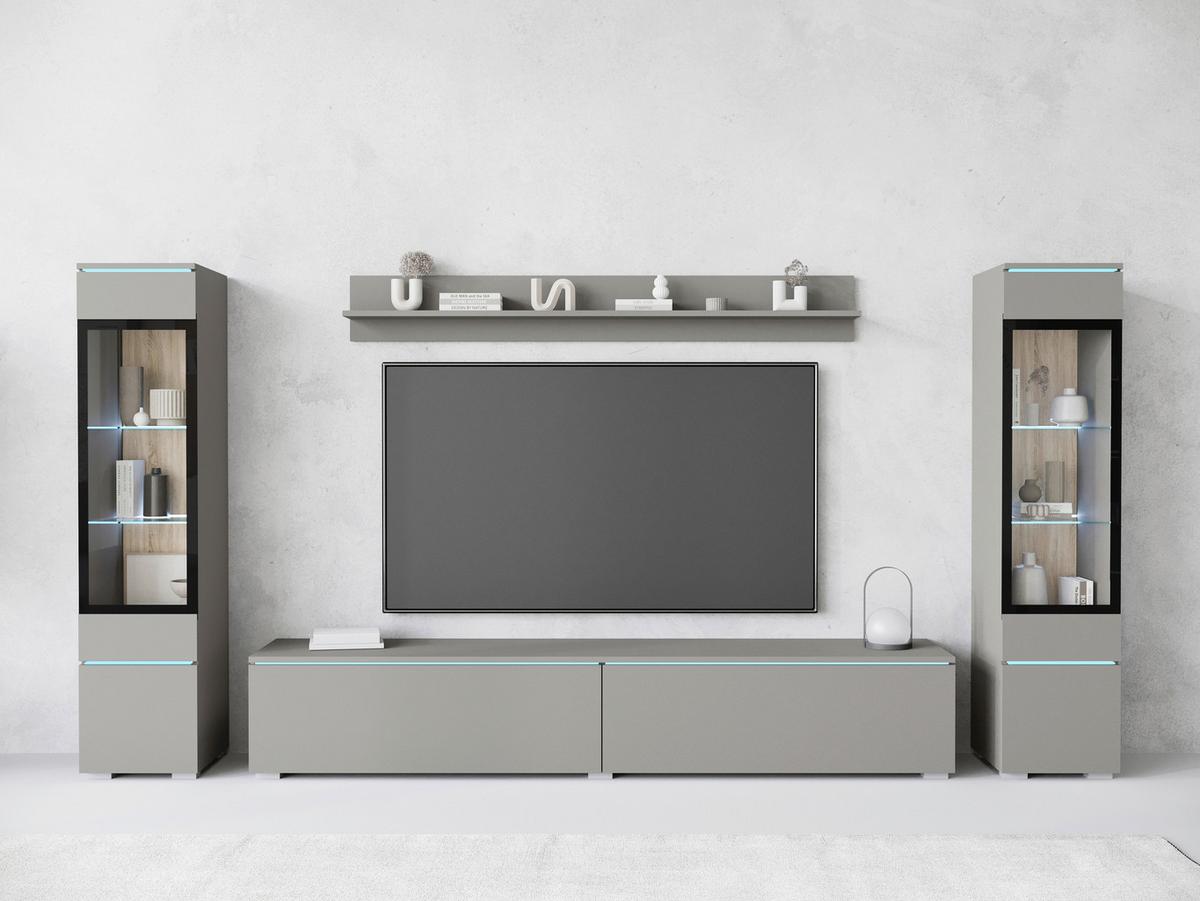 Dnevni Regal Vera I, Siva Z Osvetlitvijo, 4-Delni - siva, Trend, umetna masa/steklo (240/130/33cm) - P & B