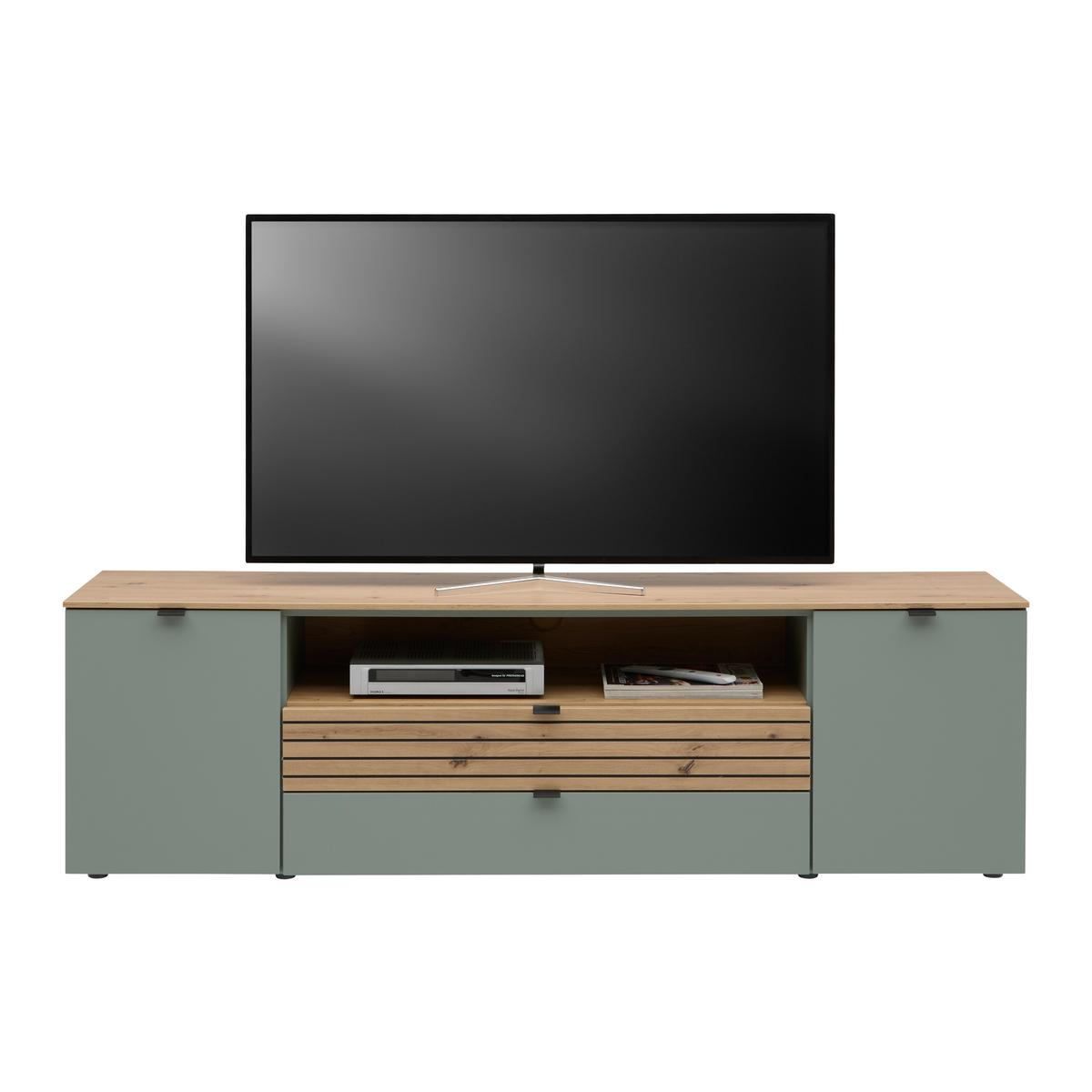 Lowboard Bahia-M Grün/Eiche Artisan - Schwarz/Eiche Artisan, MODERN, Holzwerkstoff/Metall (180/54/41cm) - Mömax