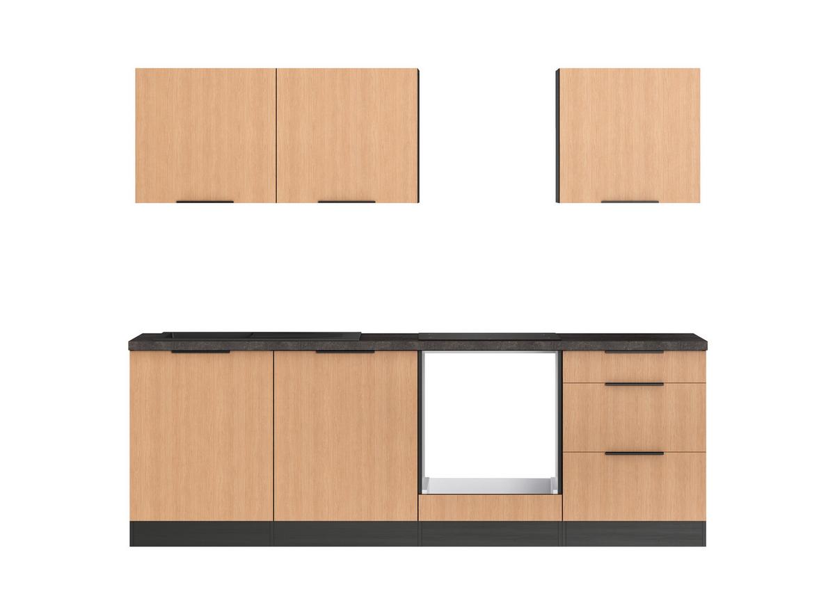 Küchenleerblock Glasgow o. Geräte Graphit/Eiche - Eichefarben/Graphitfarben, LIFESTYLE, Holzwerkstoff/Metall (240cm) - Held