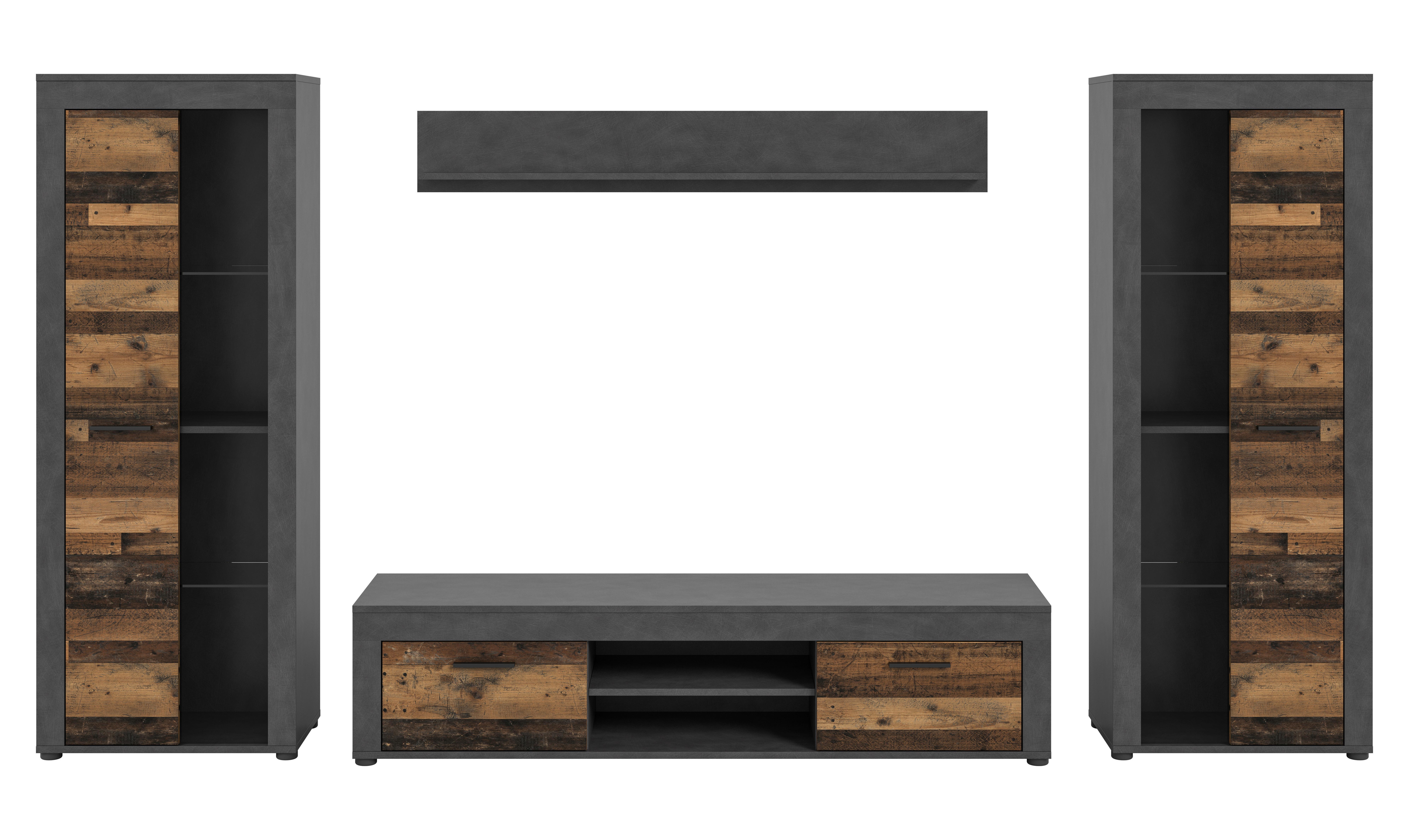 Ansamblu mobilier camera de zi JAM - culoare natur/gri, Design, sticlă/material pe bază de lemn (310/159/35cm) - Modern Living