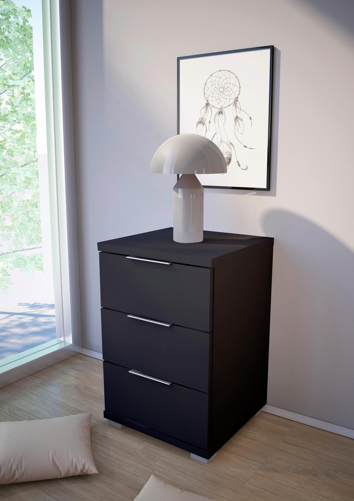 Noćni Ormarić B: 46 Cm Schwarz - srebrne boje, Basics (46/61cm) - MID.YOU