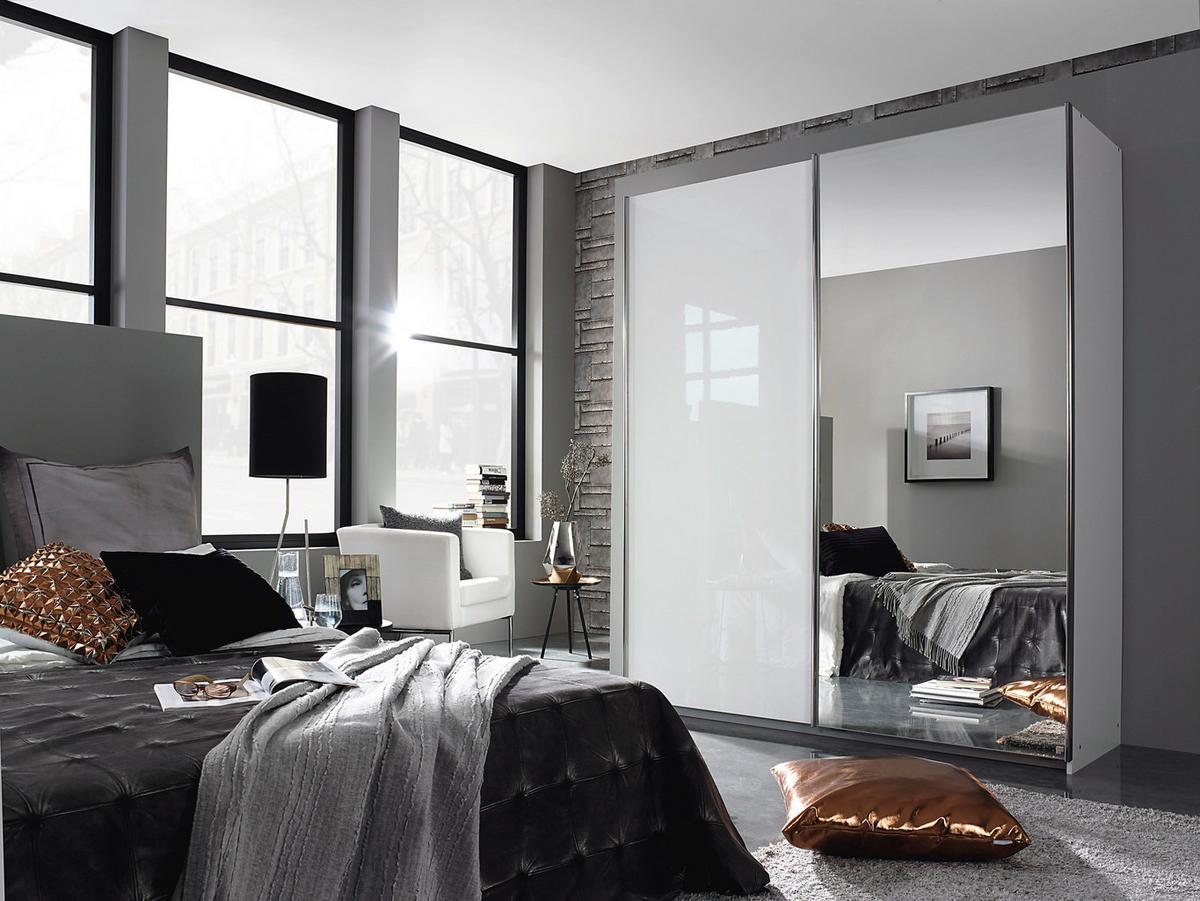 Schwebetürenschrank in Weiss mit Spiegel - Konventionell, Holzwerkstoff/Metall (181/210/62cm) - Mömax