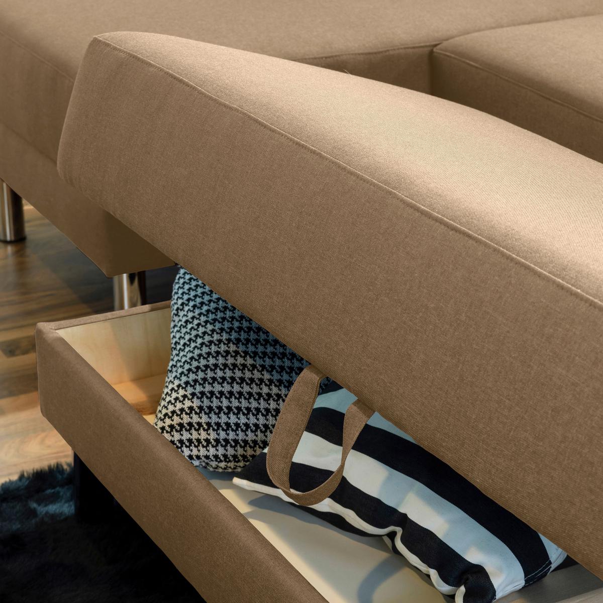 ECKSCHLAFSOFA JUST FASHION - Sandfarben/Chromfarben, KONVENTIONELL, Textil/Metall (152/230cm) - Max Winzer