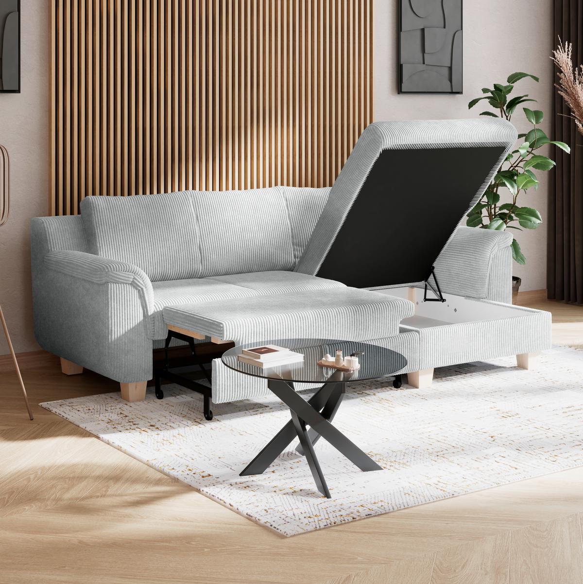Colţar ALEX - gri deschis, Modern, textil (246/88cm) - Modern Living