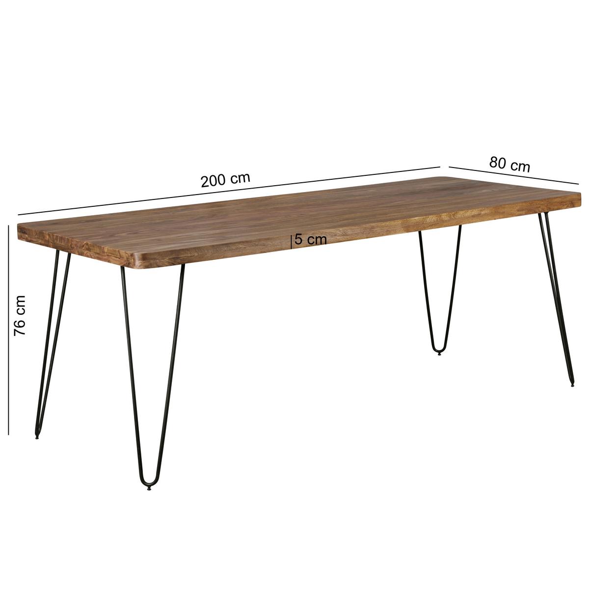 Jedilna Miza Bagli, Pravi Les, 200x80cm - črna/barve indijskega rožnega lesa, Design, kovina/les (200/80/76cm) - MID.YOU