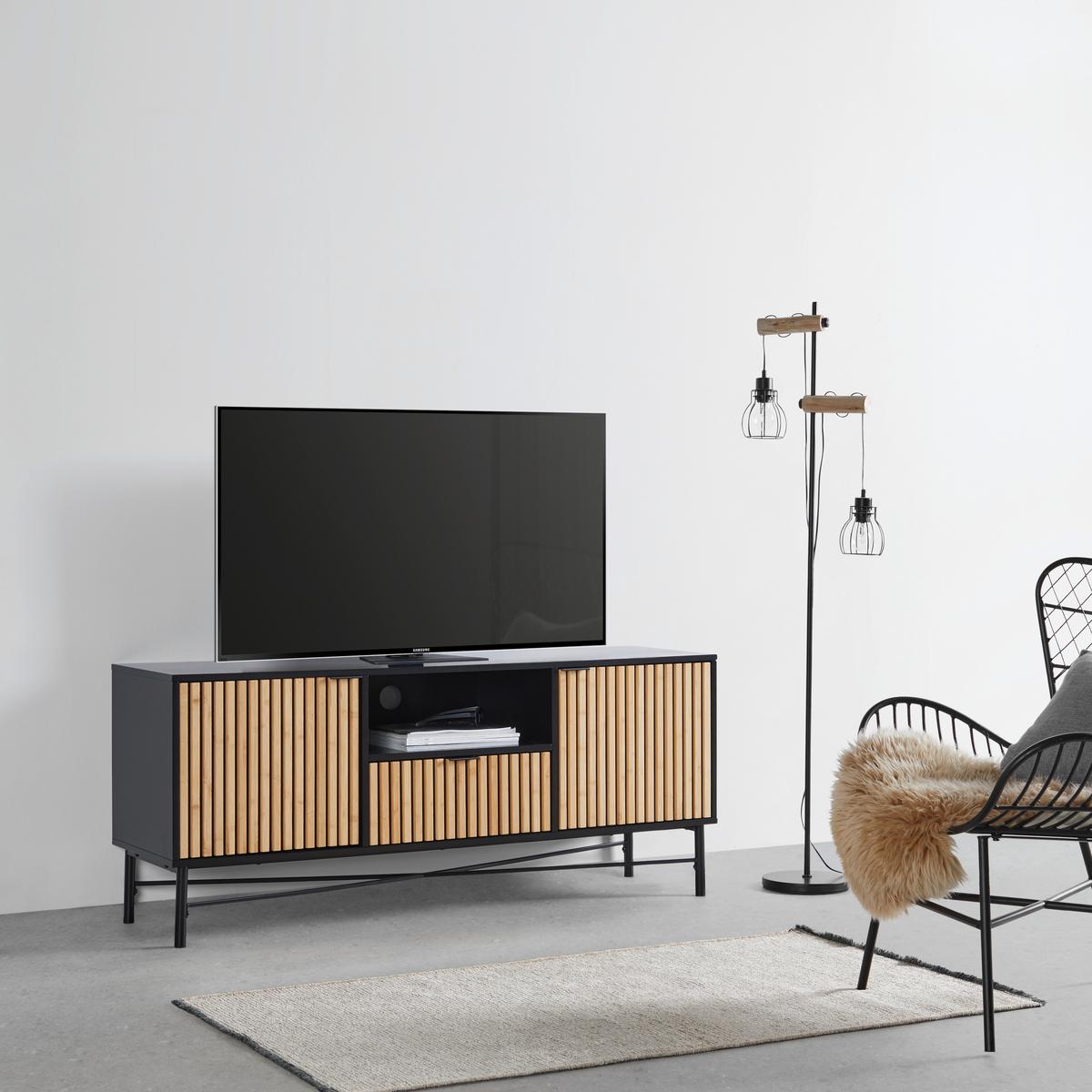 Comodă joasă MADRID -EXKLUSIV- - culoare lemn stejar/culoare natur, Modern, lemn/metal (143/60/40cm) - Modern Living