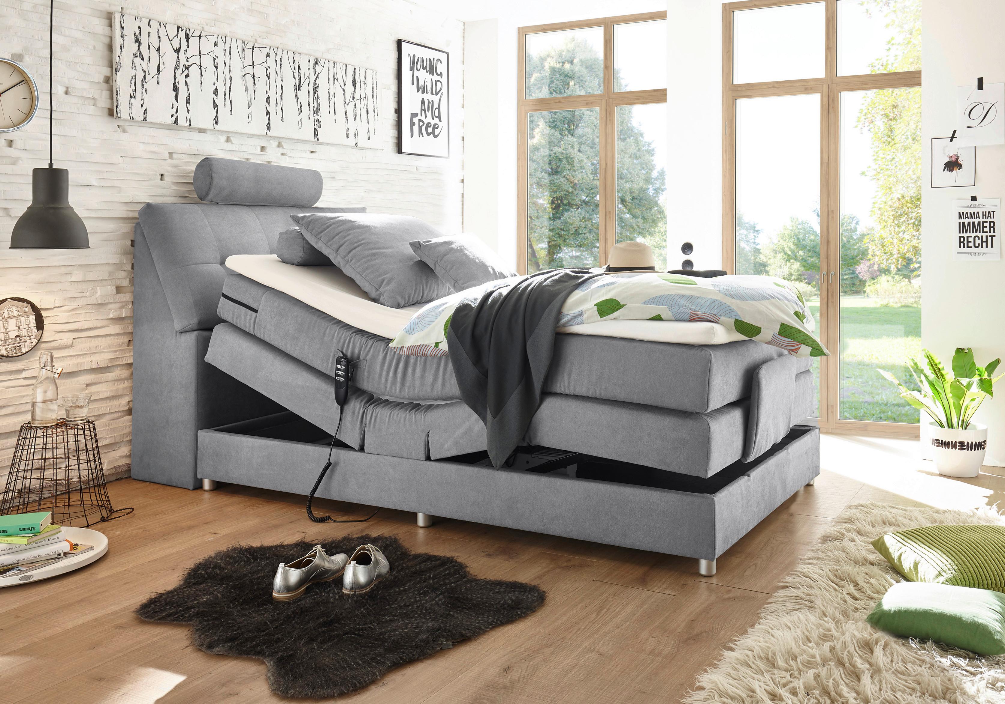 Boxspringbett Palermo elektrisch 120x200cm Hellgrau - Silberfarben/Hellgrau, MODERN, Holzwerkstoff/Kunststoff (120/200cm) - MID.YOU