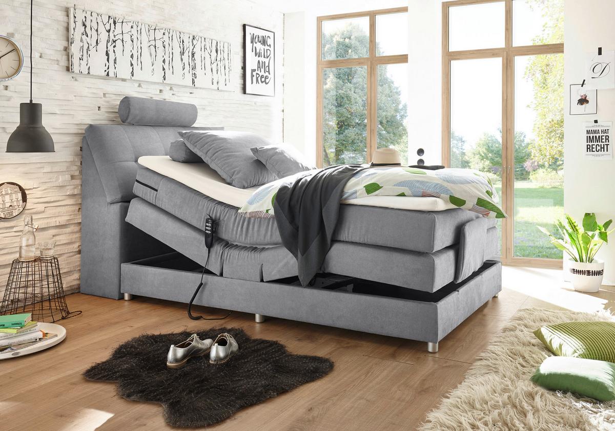 Boxspringbett Palermo elektrisch 120x200cm Hellgrau - Silberfarben/Hellgrau, MODERN, Holzwerkstoff/Kunststoff (120/200cm) - MID.YOU