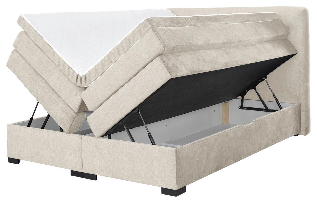 Boxspringbett Madeira in Creme ca. 160x200cm - Creme/Schwarz, KONVENTIONELL, Textil (160/200cm) - Premium Living