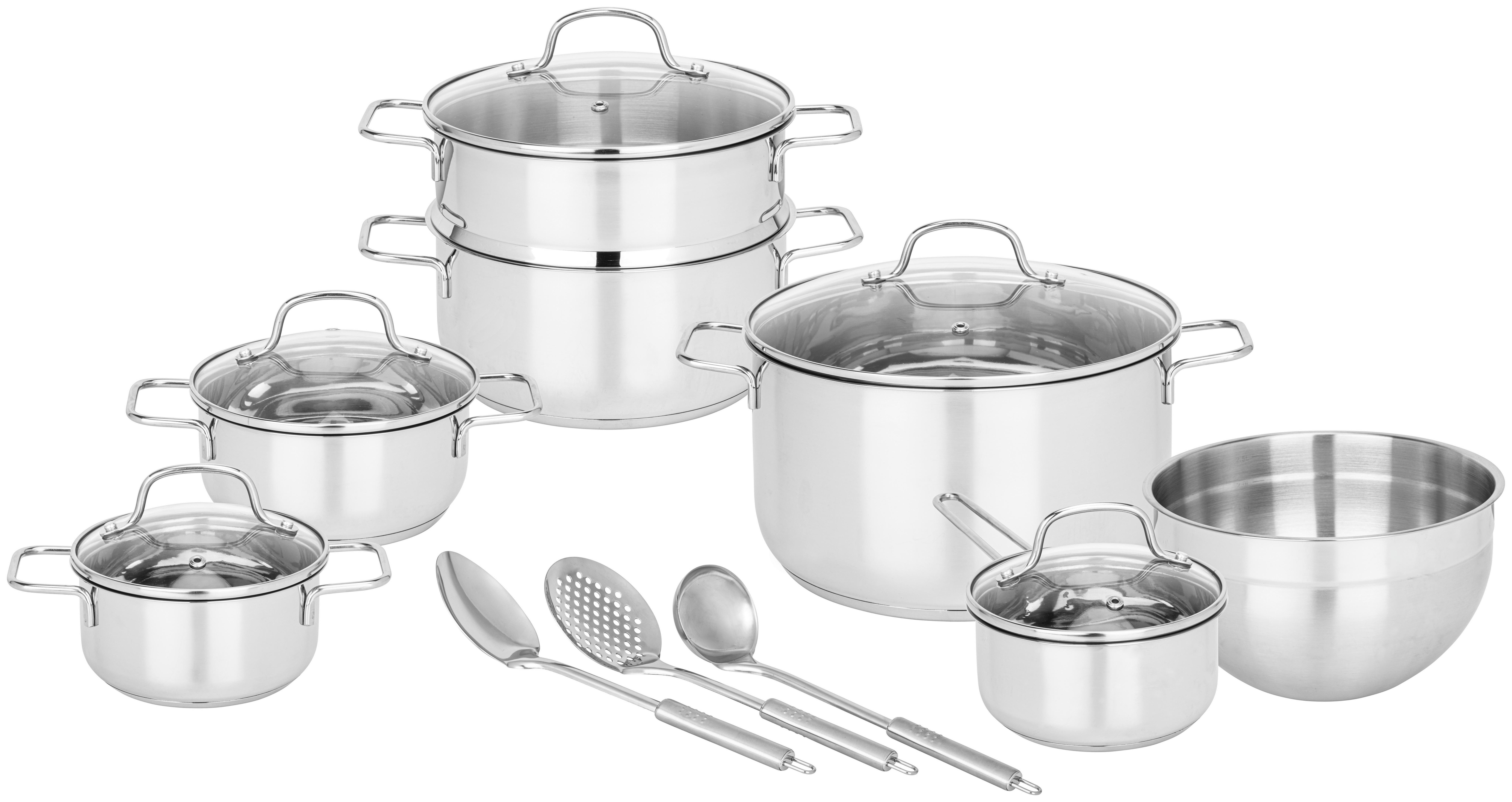 Kochtopfset Rainer, 15-teilig - Klar/Edelstahlfarben, Glas/Metall - Mömax