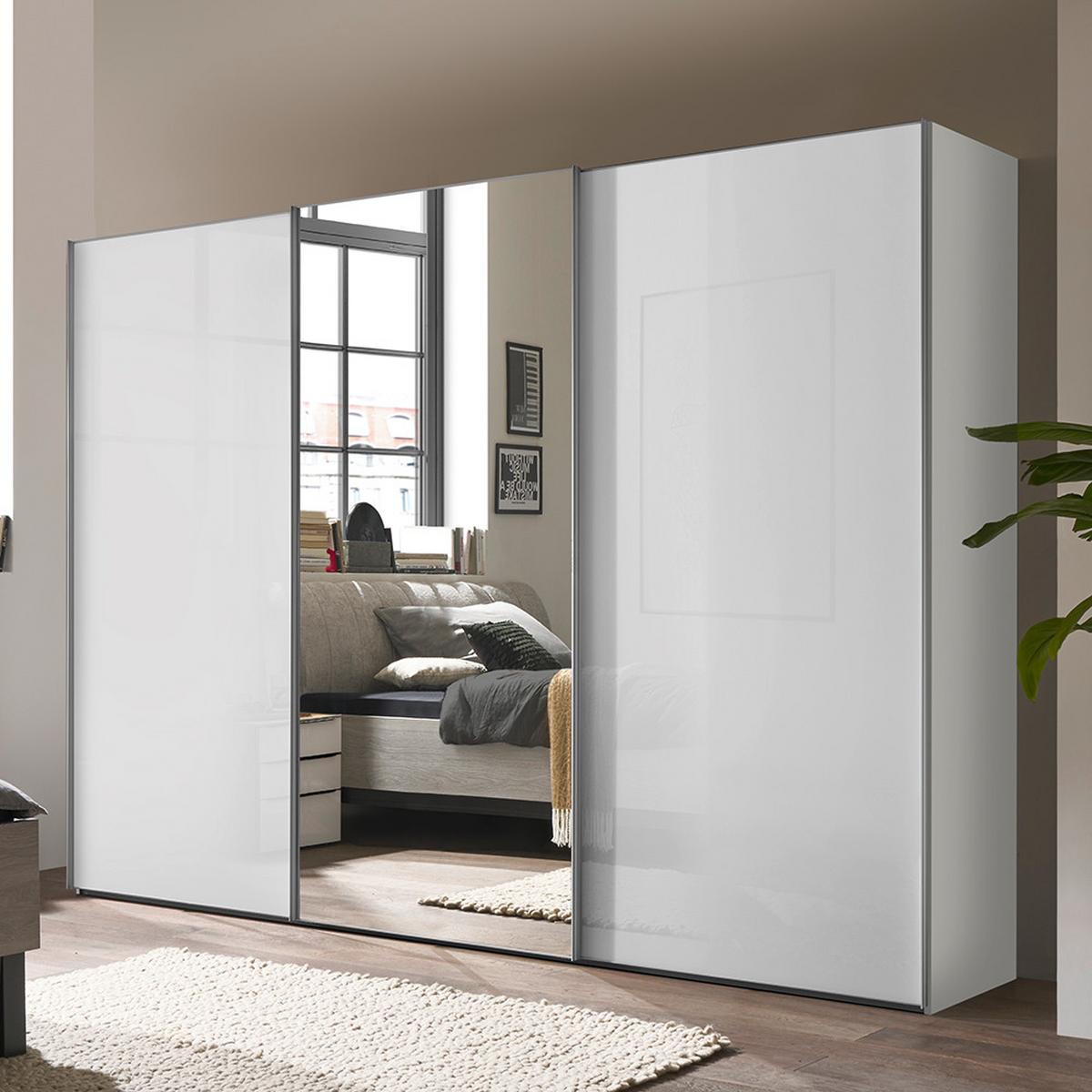 Schwebetürenschrank Lumos Weiß - Alufarben/Weiß, KONVENTIONELL, Glas/Holzwerkstoff (249/222/68cm) - Based